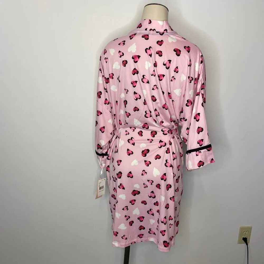 NWT Linea Donatella Robe S-M Pink Rose Leopard Print Lounge House Coat Relaxed - Image 2
