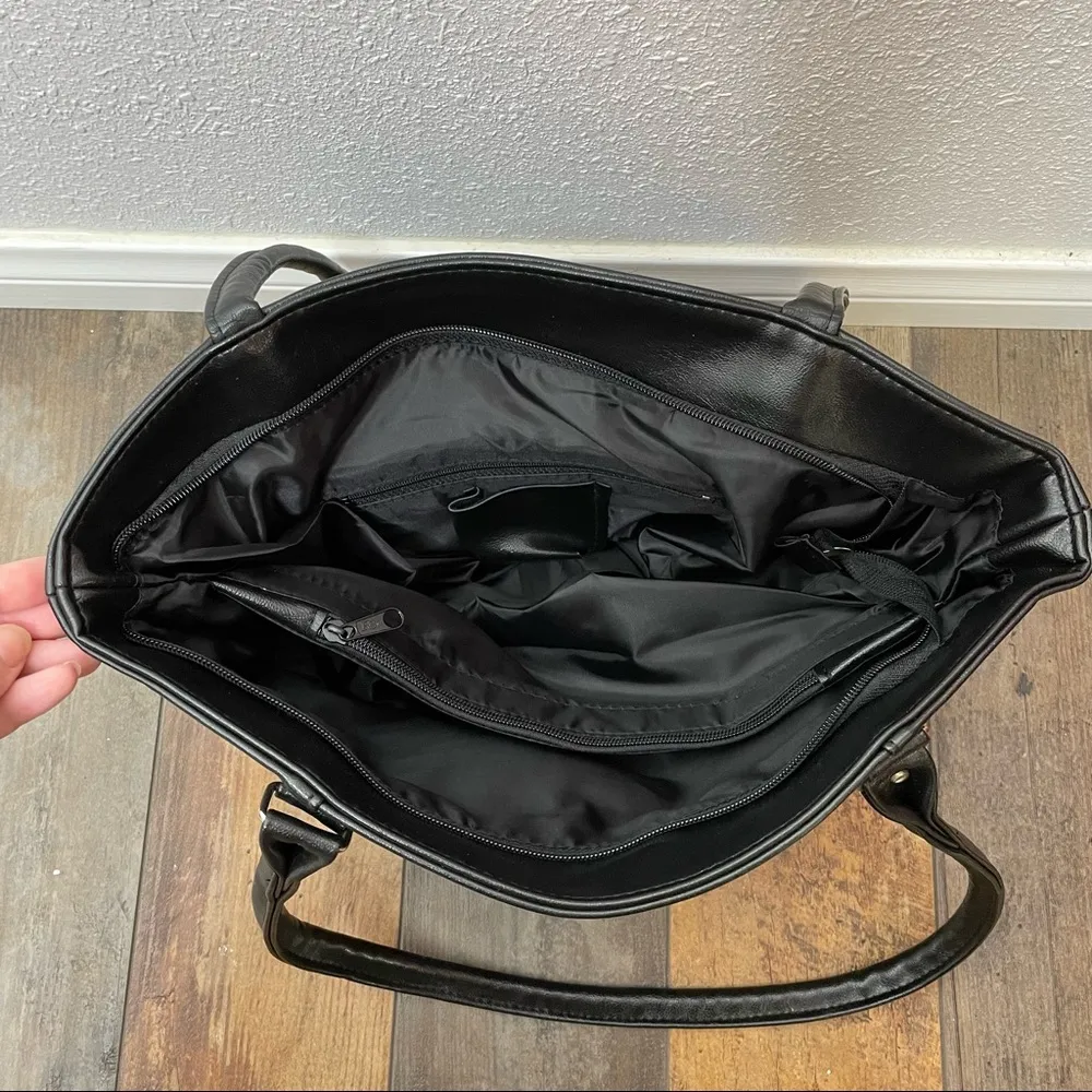 NWOT Black Pleather Shoulder Handbag Purse with Silver & Black Hardware - Image 10