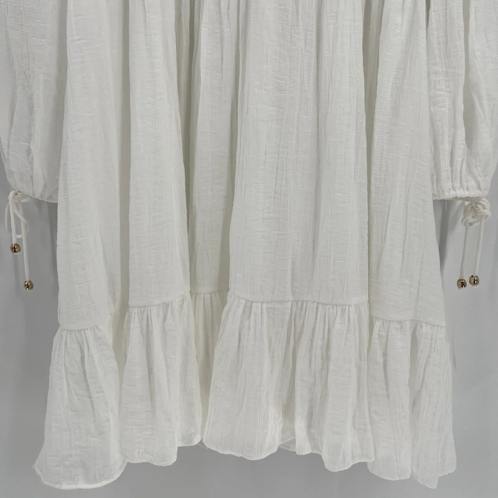 Selfie Leslie Mini Dress‎ White Smocked Ruffle Neck Long Sleeves Whimsy Size XL - Image 8