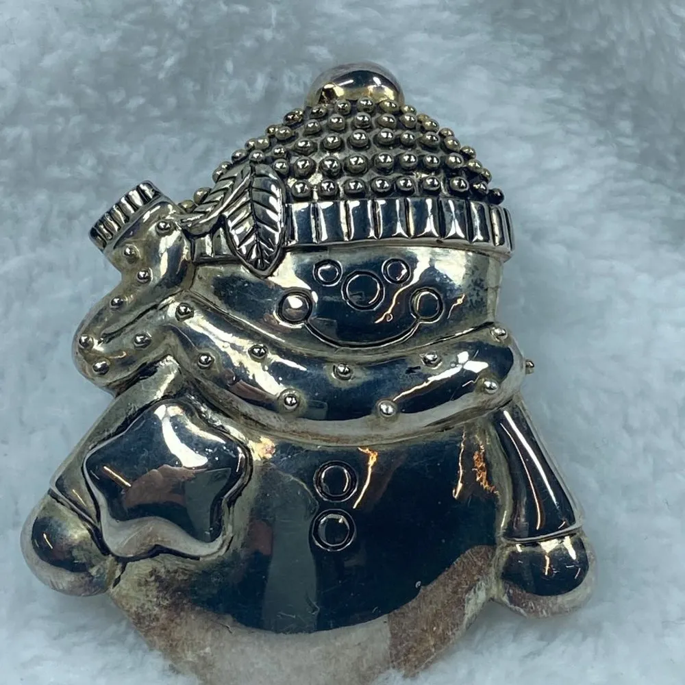 Snowman Winter Christmas Holiday Jewelry Brooch Pendant Scarf Hat Silver Tone - Image 13
