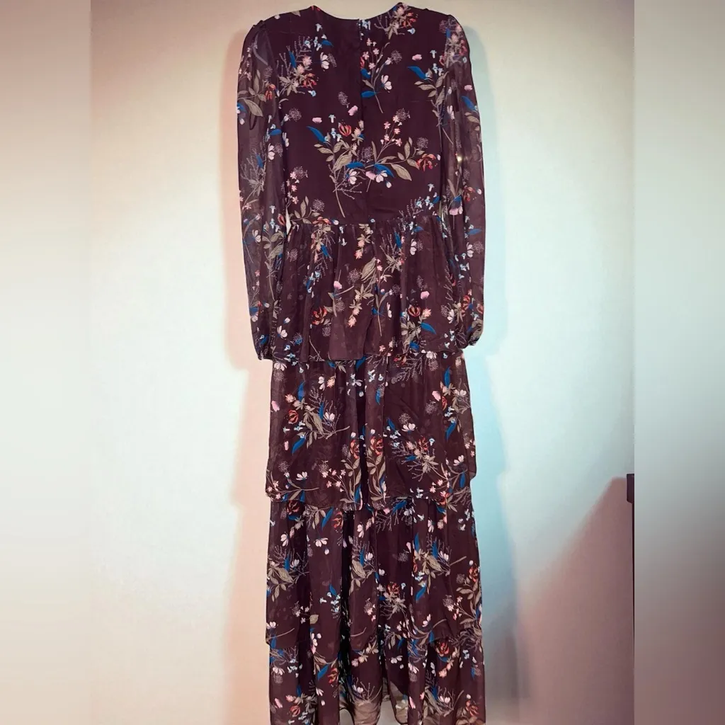 Ieena by Mac Duggal Floral Tiered Gown in Purple - Image 7