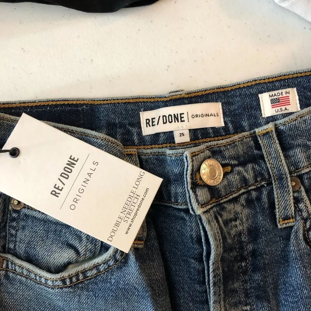 Re/Done Womens Jeans Double Needle Long Stretch Mid 80s Wash Button Fly 25 - Image 6