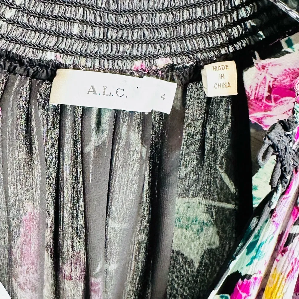 A.L.C. Venetia Floral Black Purple Silk Popover Blouse Shirt Top Size 4 - Image 12