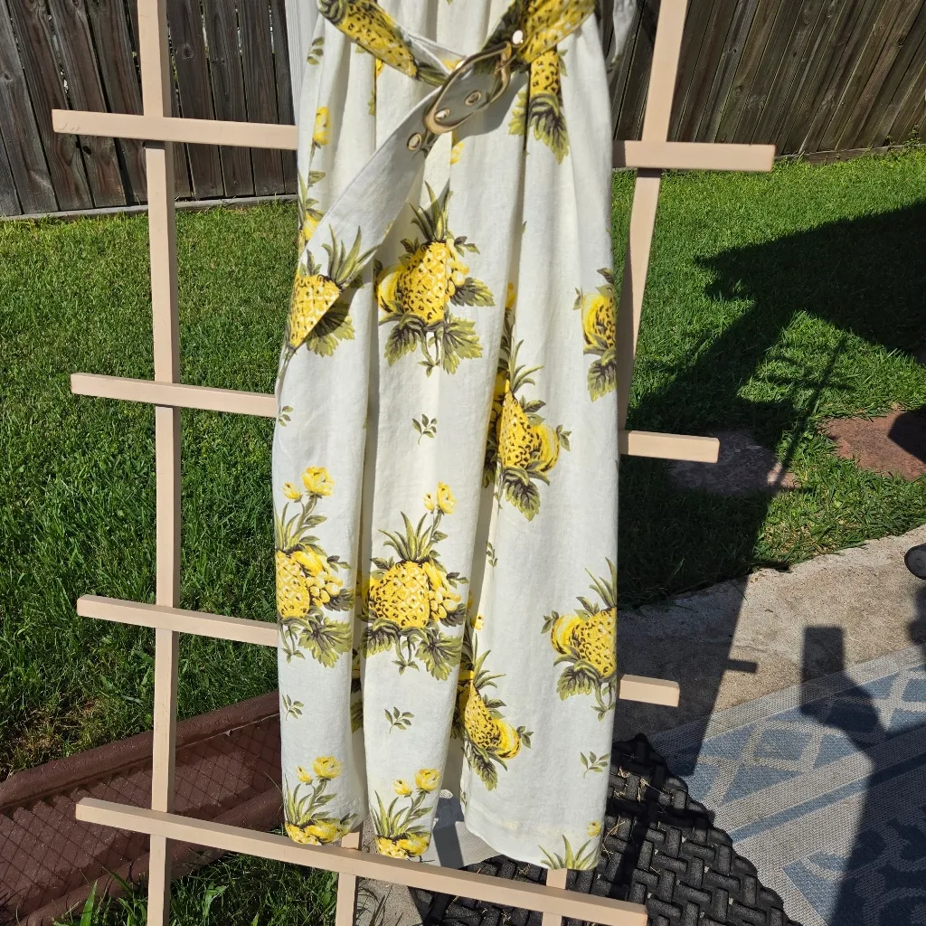 NWT TAHARI Tropical Pineapple Linen Strapless Midi Pocket Dress 6 - Image 7