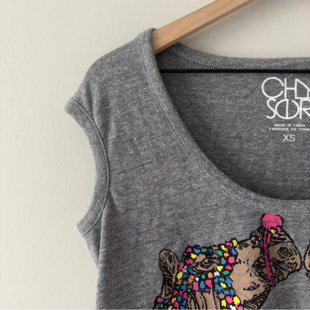 Revolve Chaser Grey Colorful Camel Graphic Top cap sleeve scoop neck cotton XS - Image 5