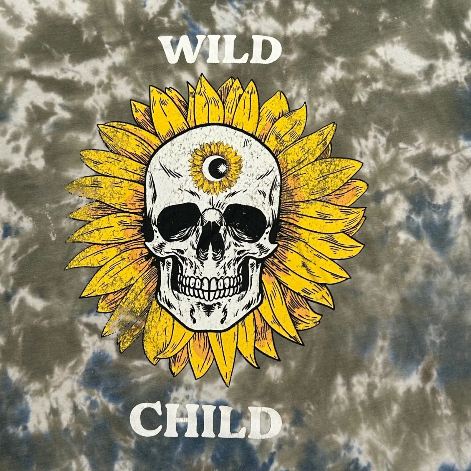 Womens XXXL Tie Dye Wild Child‎ Sunflower Skull Graphic T Shirt Worn Grunge Yellow Size undefined - Image 2