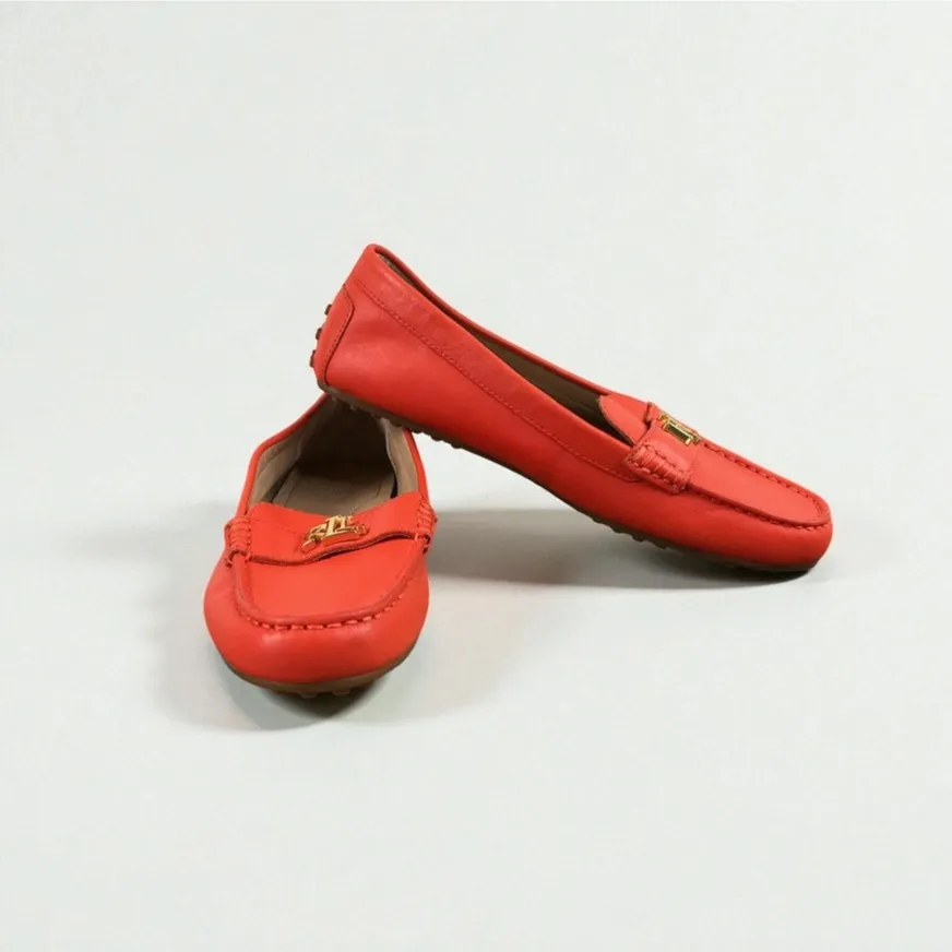 LAUREN RALPH LAUREN Leather Flat Loafer Women 7.5 Red Timeless Classic Work NWOB - Image 2