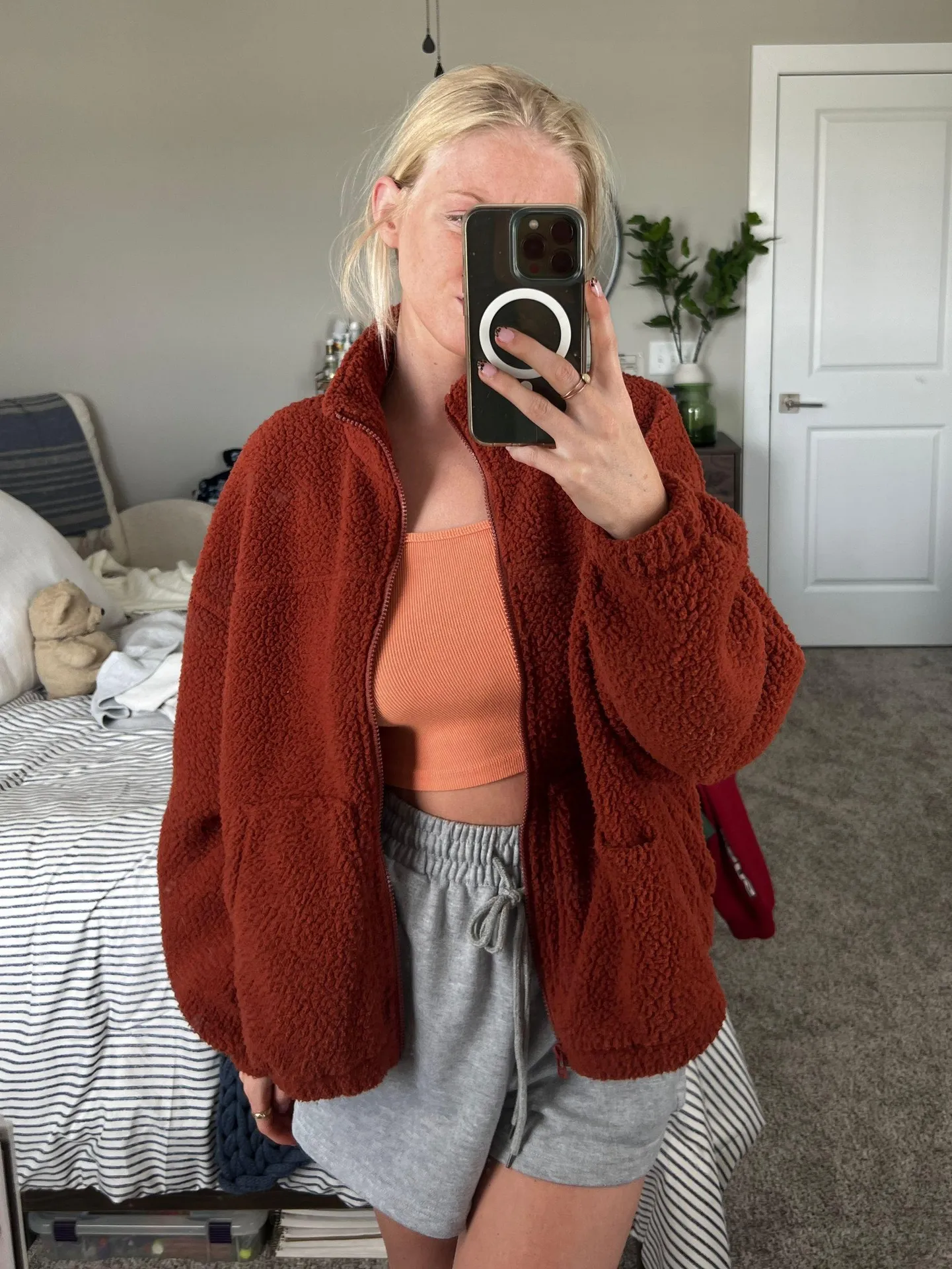 Orange Sherpa Zip Up Jacket - Image 2