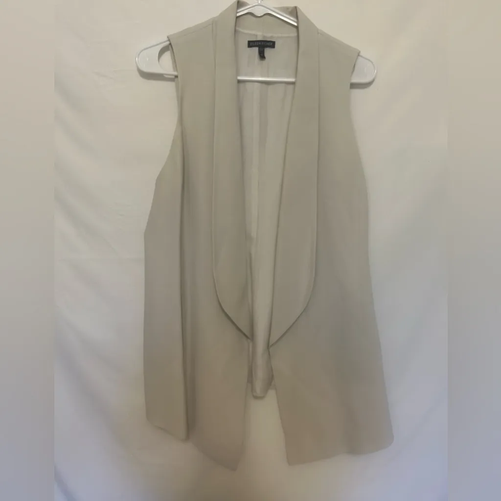 EILEEN‎ FISHER Silk Shawl Collar Open Vest Sleeveless Blazer Bone White Size M - Image 2
