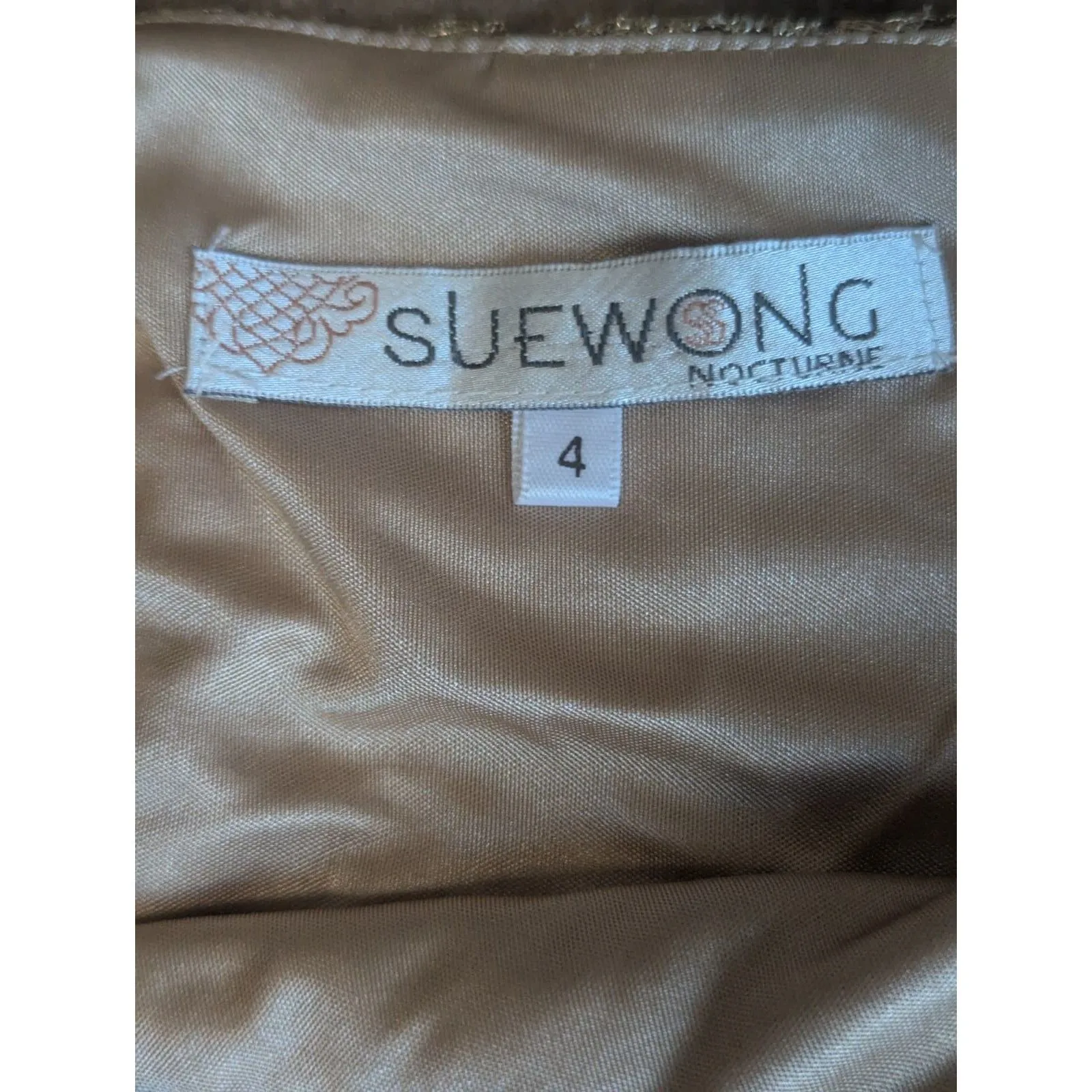 Sue Wong Nocturne Gold Metallic Lace Sheath Dress 4 Sleeveless Cocktail - Image 3