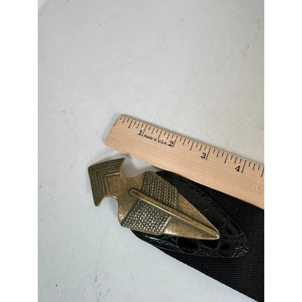 Vintage Womens Waist Belt Metal Statement Medium Gold Black Brutalist 90s - Image 5