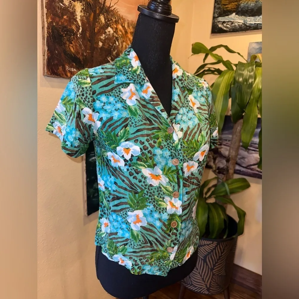 EUC Westbound Women tropical tiki Cotton Shirt/Blouse Sz 6 - Image 3