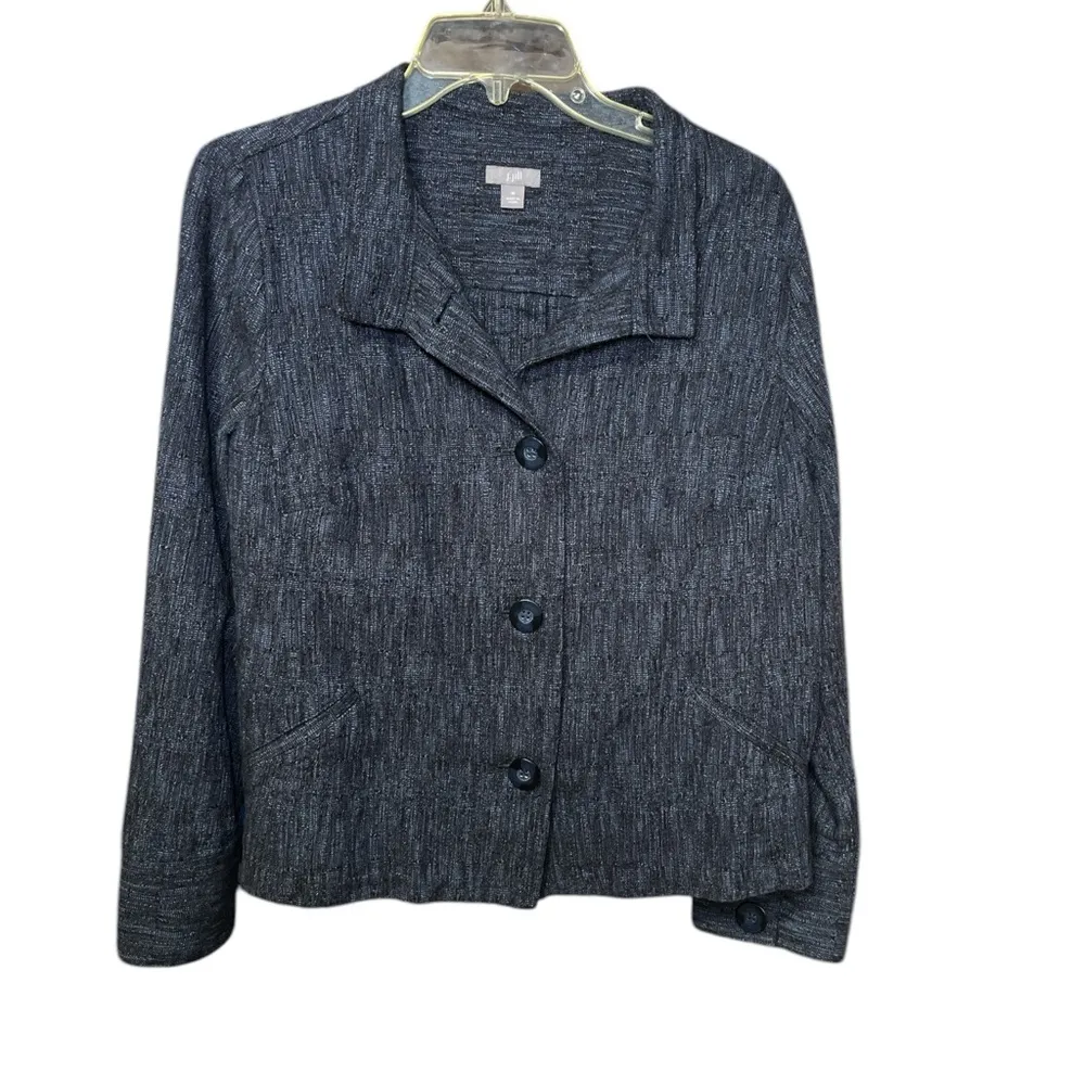 J Jill Blazer Jacket Dark‎ Blue Black Woven Office Career Corporate Mature Thick Size M - Image 4