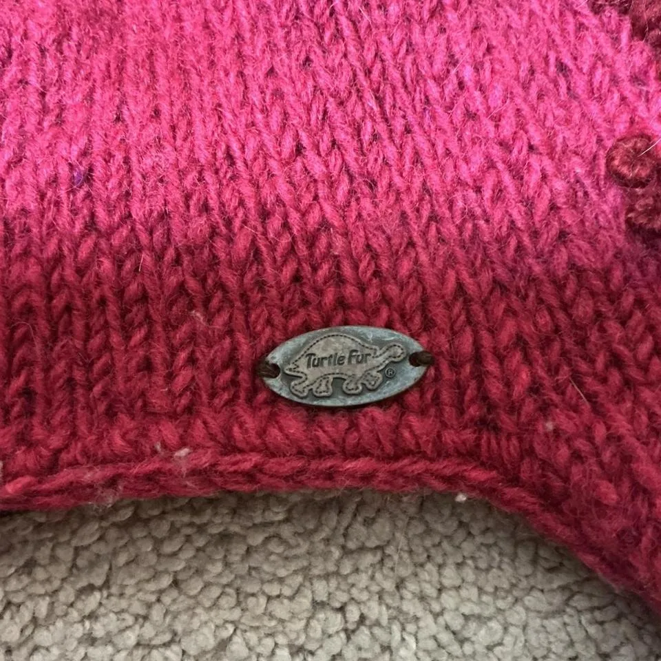 Turtle Fur Women's Wool Knit Trapper Hat Burgundy Tassels Braids Embroidery - Image 2