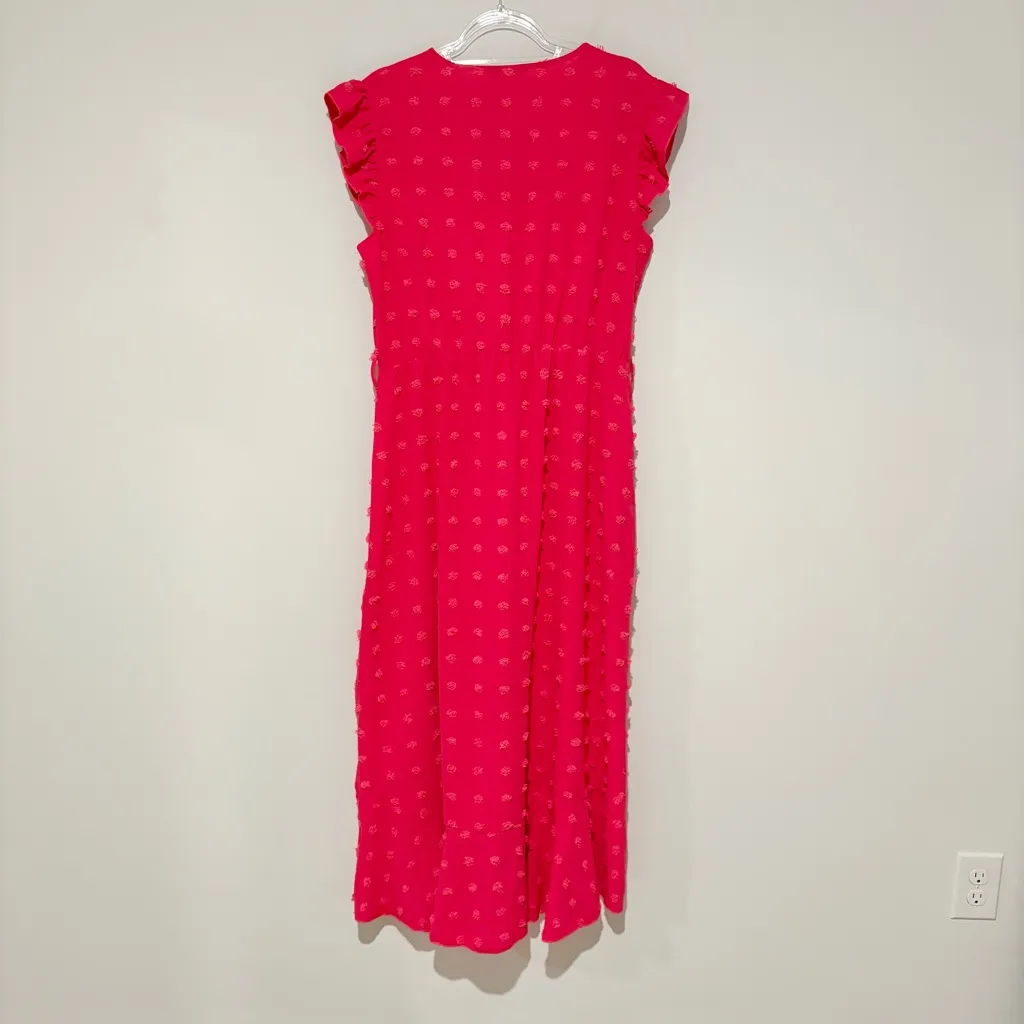 BTFBM V Neck faux wrap Cap Sleeve Swiss Dot maxi dress pink size XL‎ - Image 7