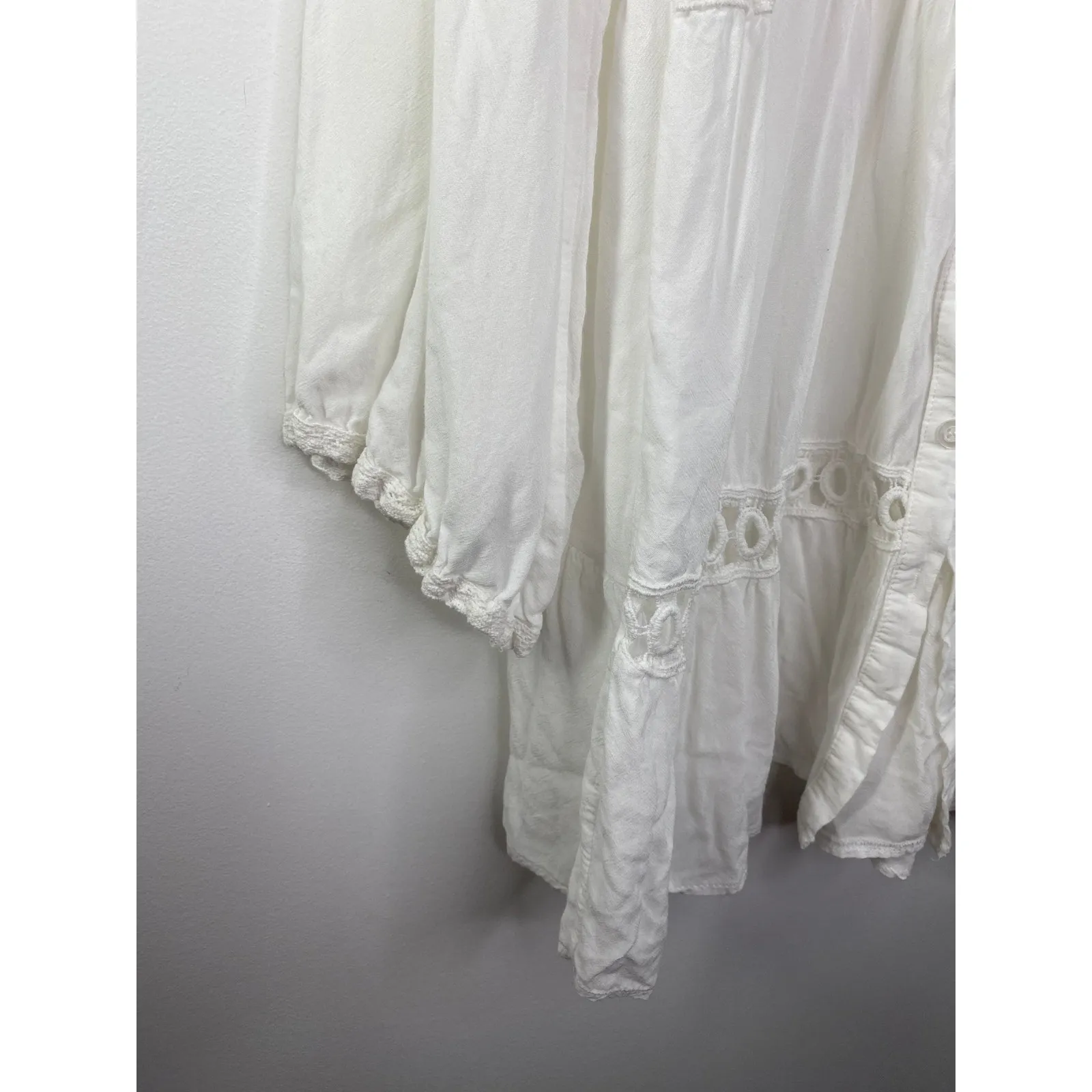 White Button Front Long Sleeve Collared Cotton Tunic Dress Women's One Size OS - Image 3