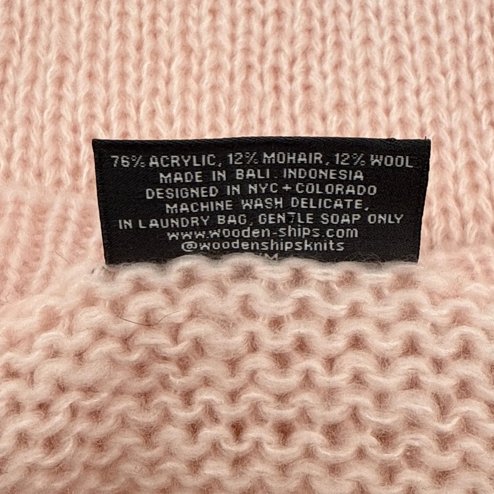 Wooden Ships Pink Mohair Blend Distressed‎ Knit Sweater Women's M/L Soft - Image 8