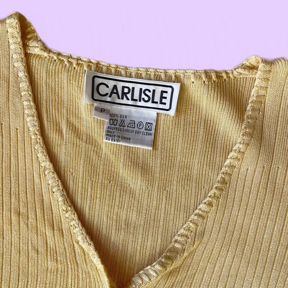 Vintage 90s Yellow Silk Cropped Cardigan Sweater 🔥 - Image 3
