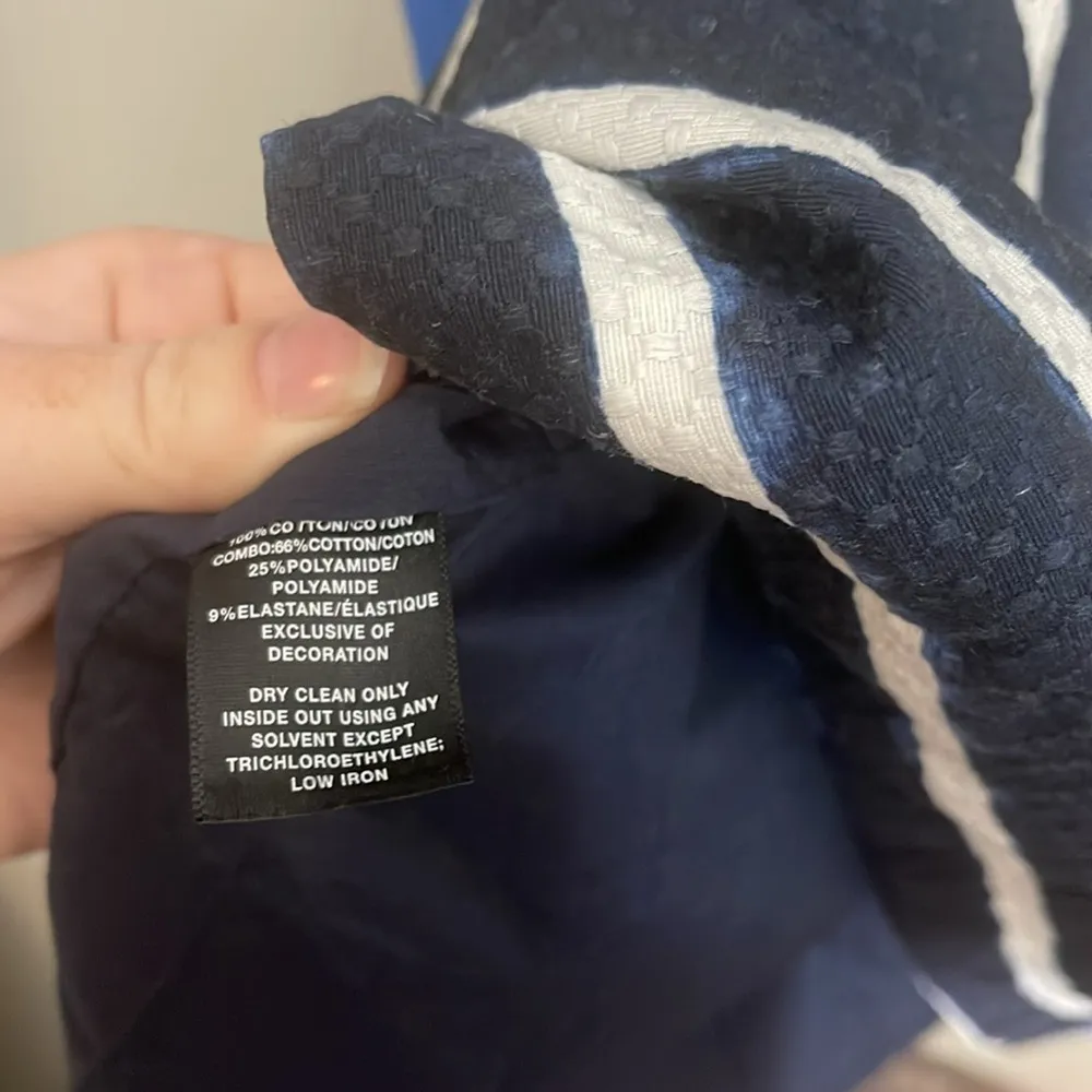 Lafayette 148 dress size 14 blue navy white stripe paint splatter print texture - Image 10