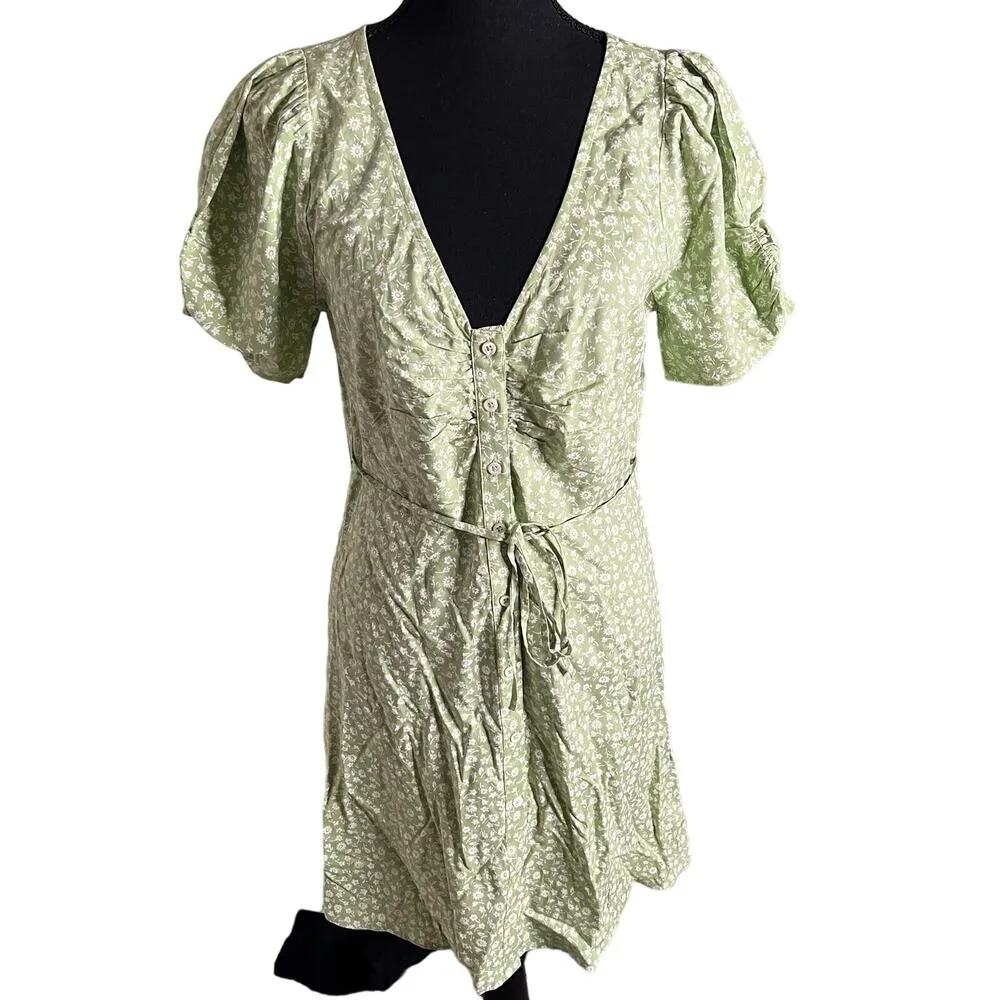 Madewell V-Neck Button-Front Mini Dress 4 Women’s Seedling Green NWT NL185 - Image 2