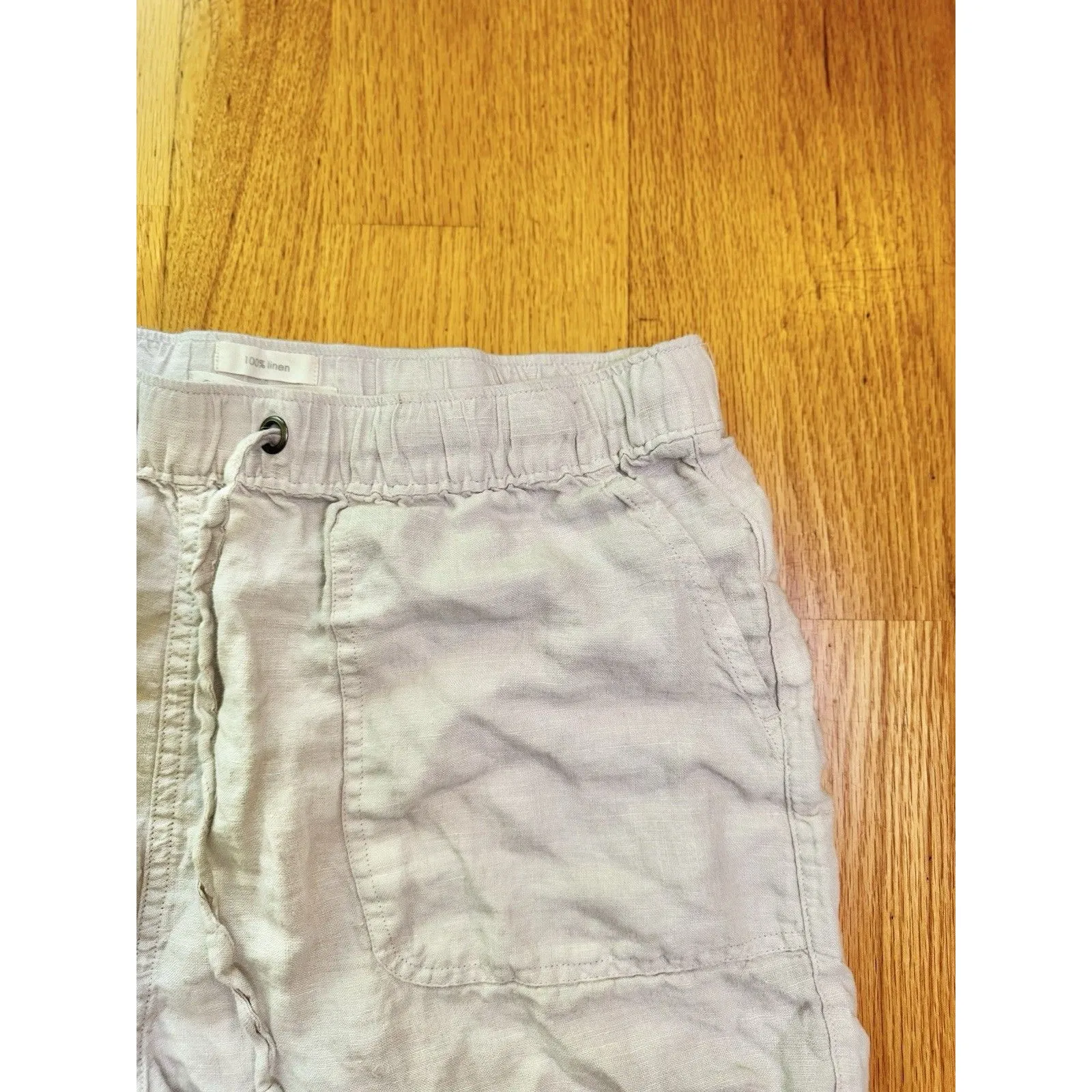 C&C California Women's Off White Light Cream Pull-On Linen Belted Shorts Size L - Image 6
