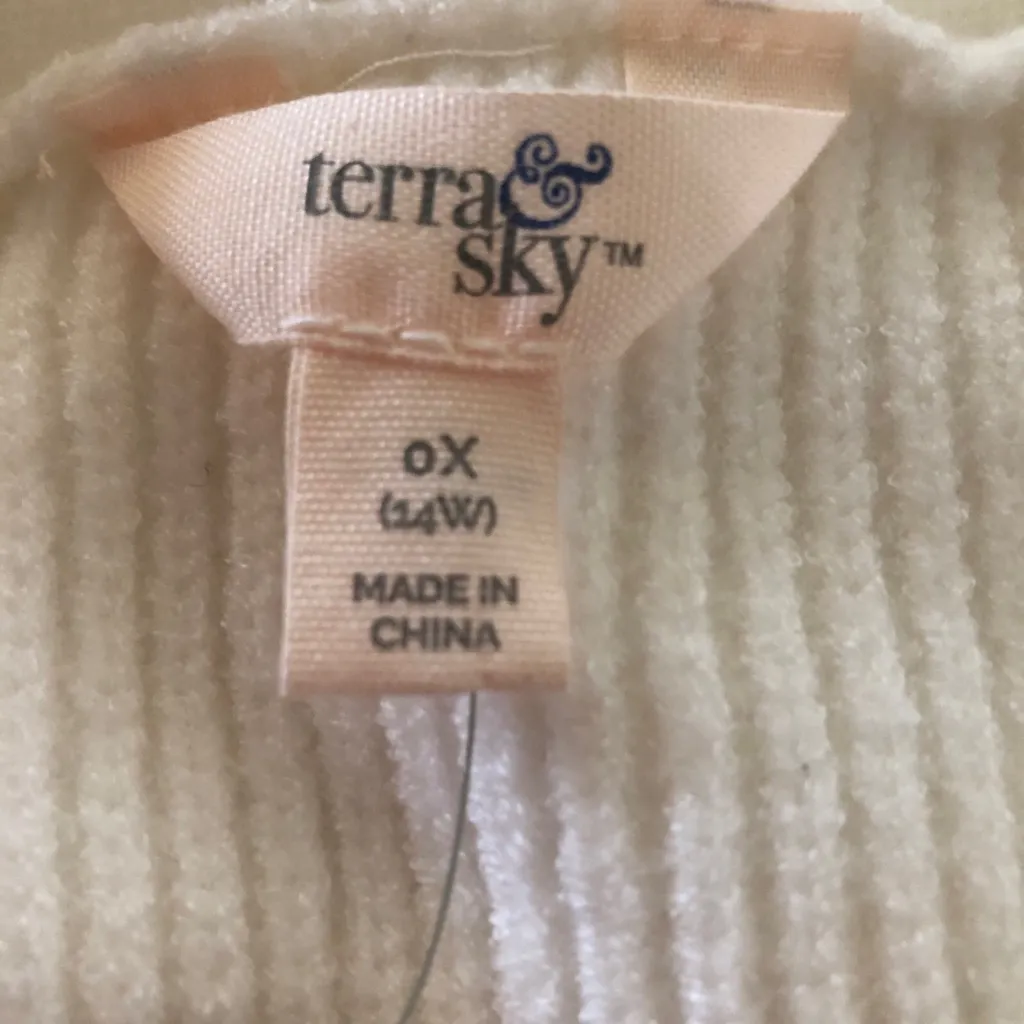 TERRA & SKY Womens Plus V-Neck Ivory  Pointelle Knit Sweater Size 0X 14W New - Image 6