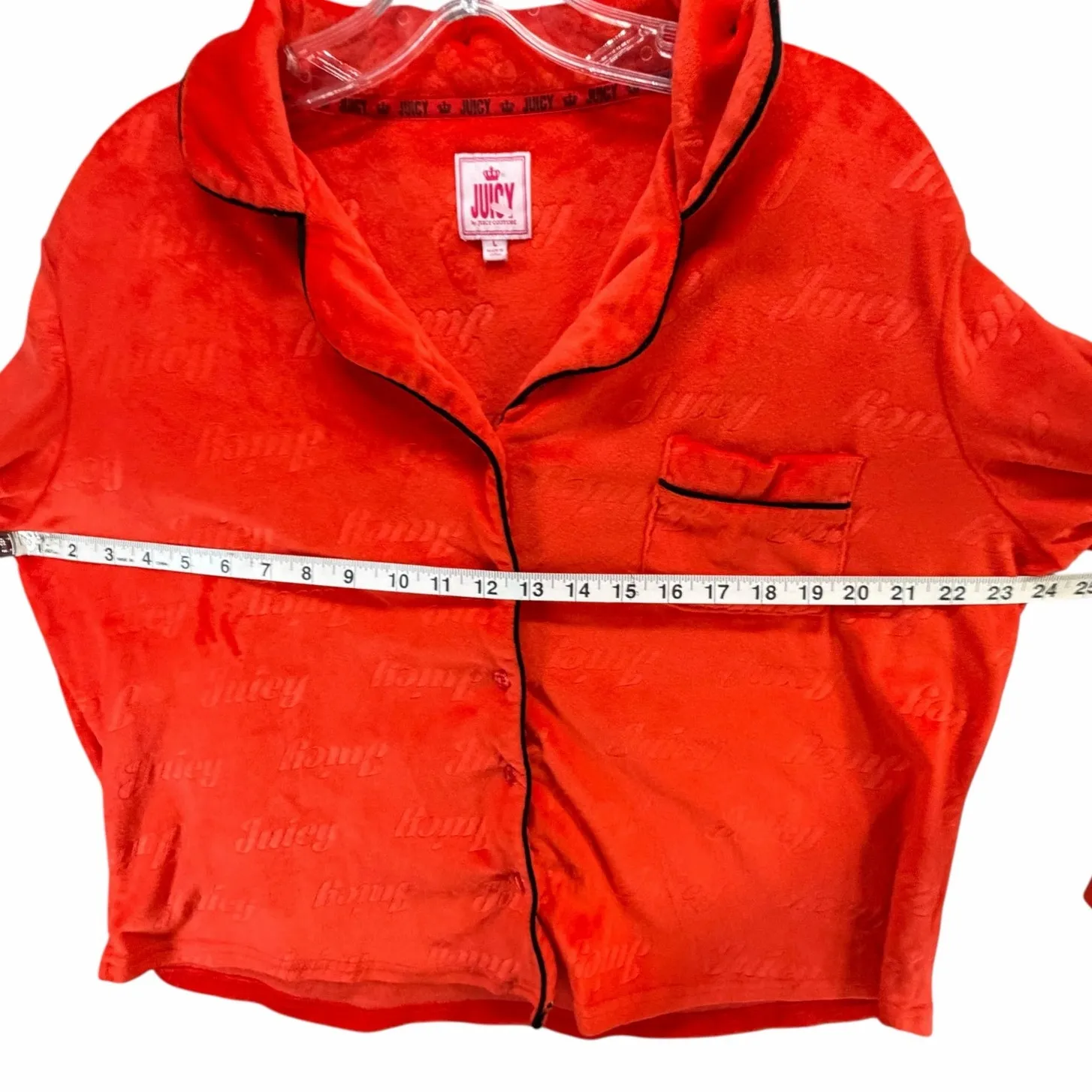 Juicy Couture Velvet Pajama Set Top & Pants Large Red Velour Embossed Logo Cozy - Image 9