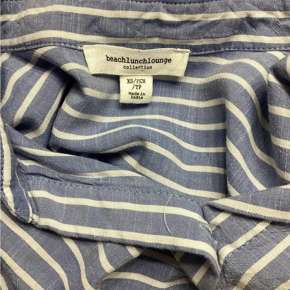 Beachlunchlounge Collection Button Up Shirt Blue White Striped Long Sleeve - Image 4