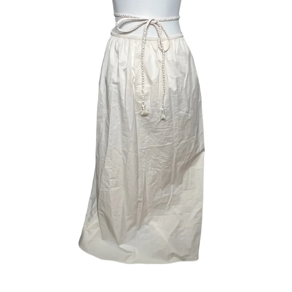 Johanna Ortiz Mother Nature Skirt Size Small White Midi Cotton Blend Rope Belt - Image 6
