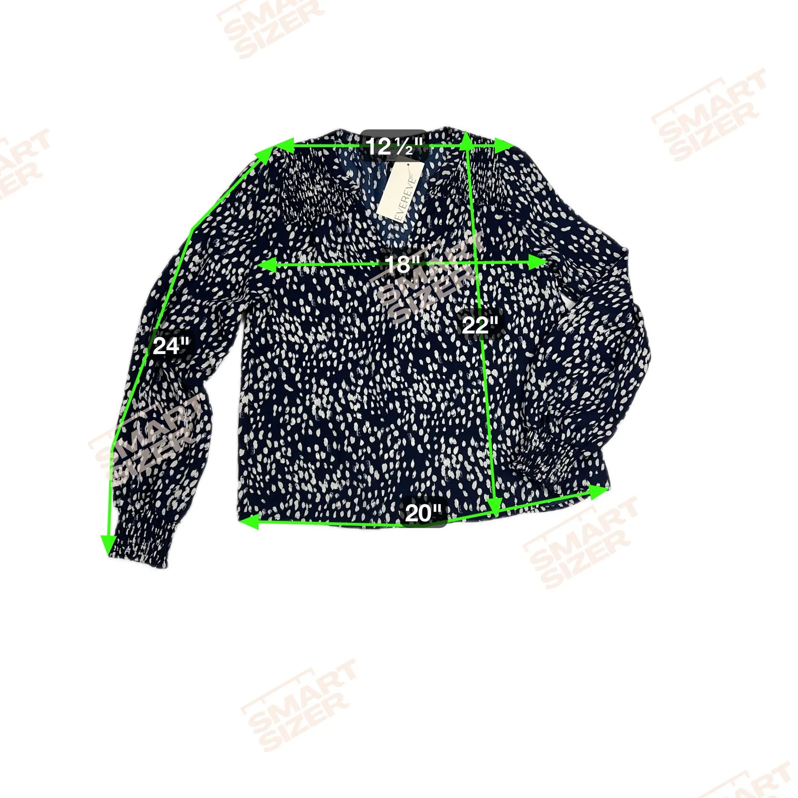 Evereve Yolie Dot Blouse Navy Blue Balloon Sleeve Smocked Yoke & Sleeves Size XS - Image 6