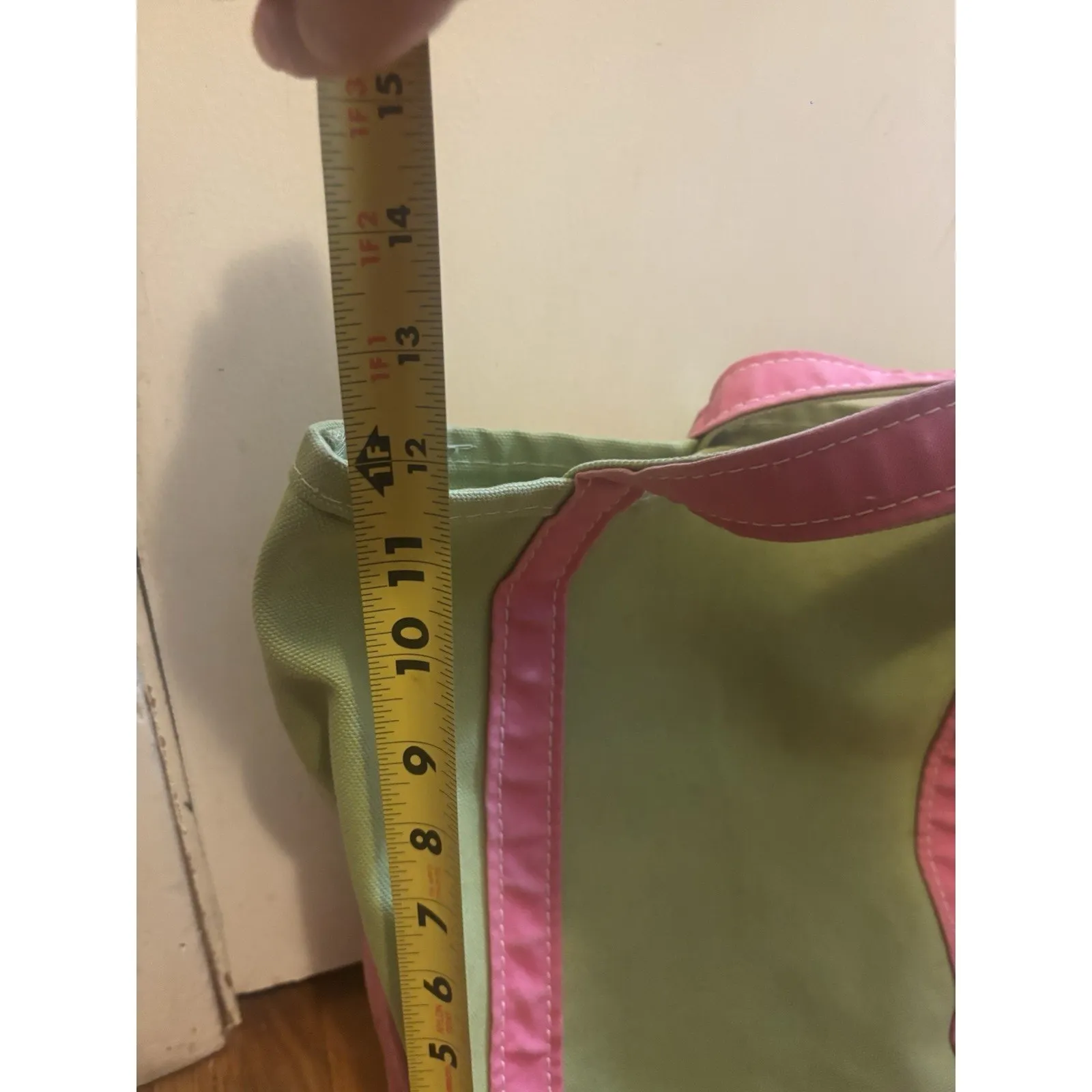 Vintage LL Bean Boat & Tote Bag USA Made Green Pink Long Straps - Image 8