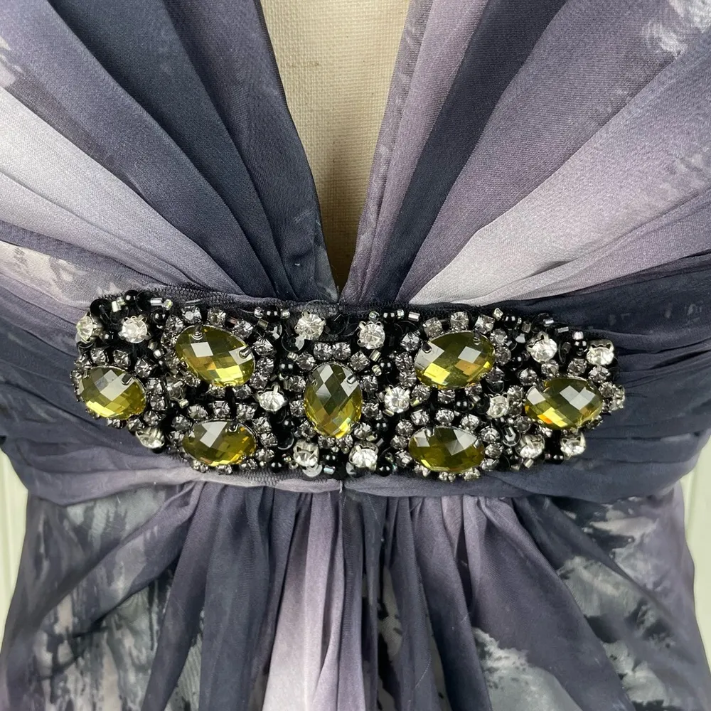 Vintage 90s Y2K Cache Maxi Dress Gown Criss Cross Open Back Jewel Accent Size 6 - Image 4