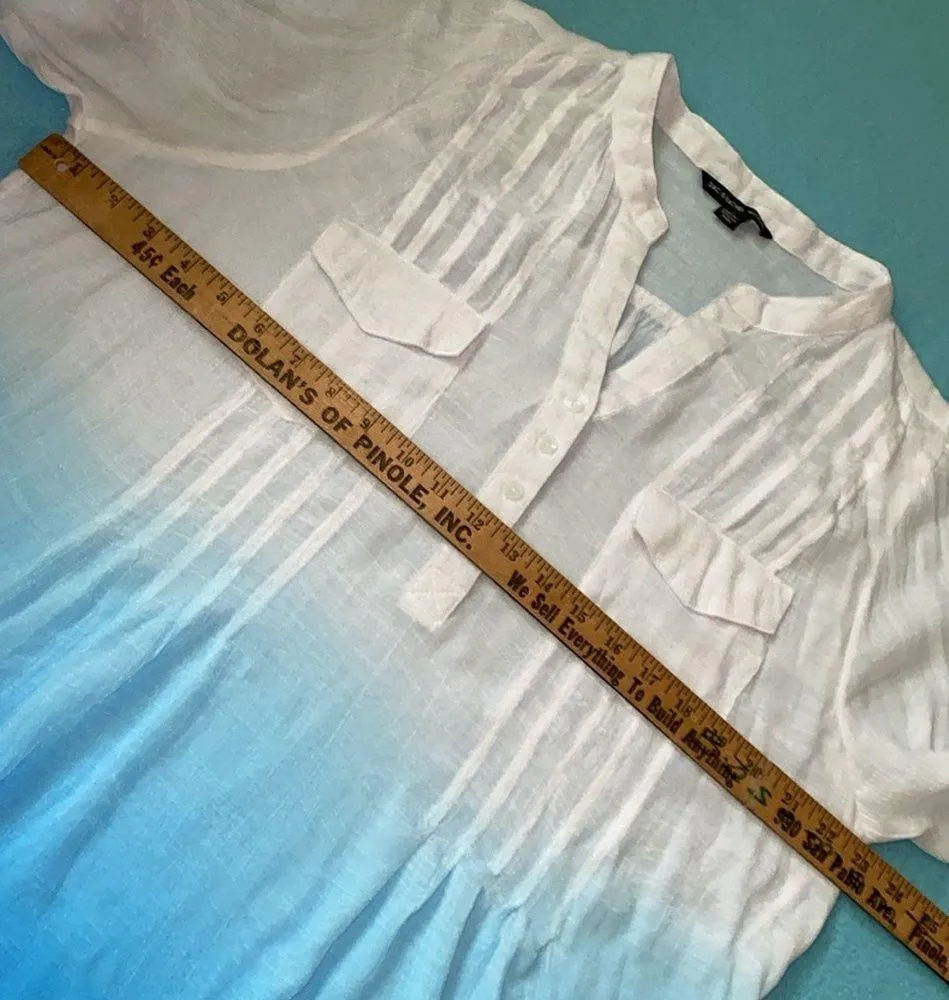 ZAC & RACHEL gauzy ombré tunic long sleeves semi sheer pockets v - Image 9