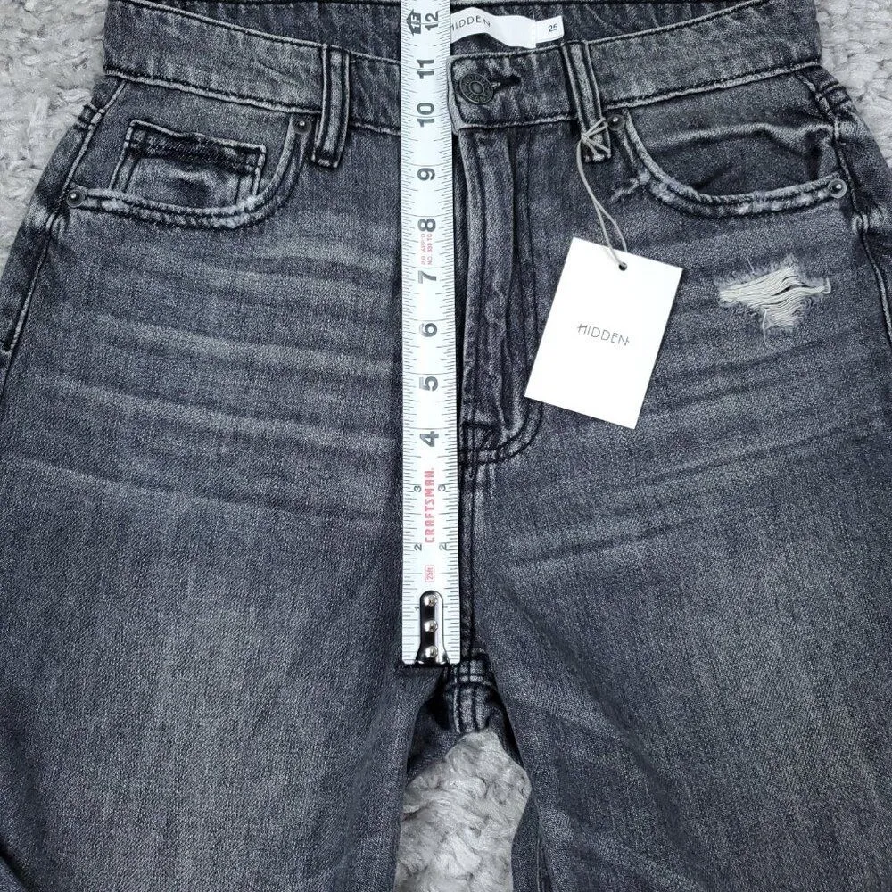 Hidden Zoey Mom Tapered Jeans Ripped High Rise Gray Busted Knee Size 25 - Image 12