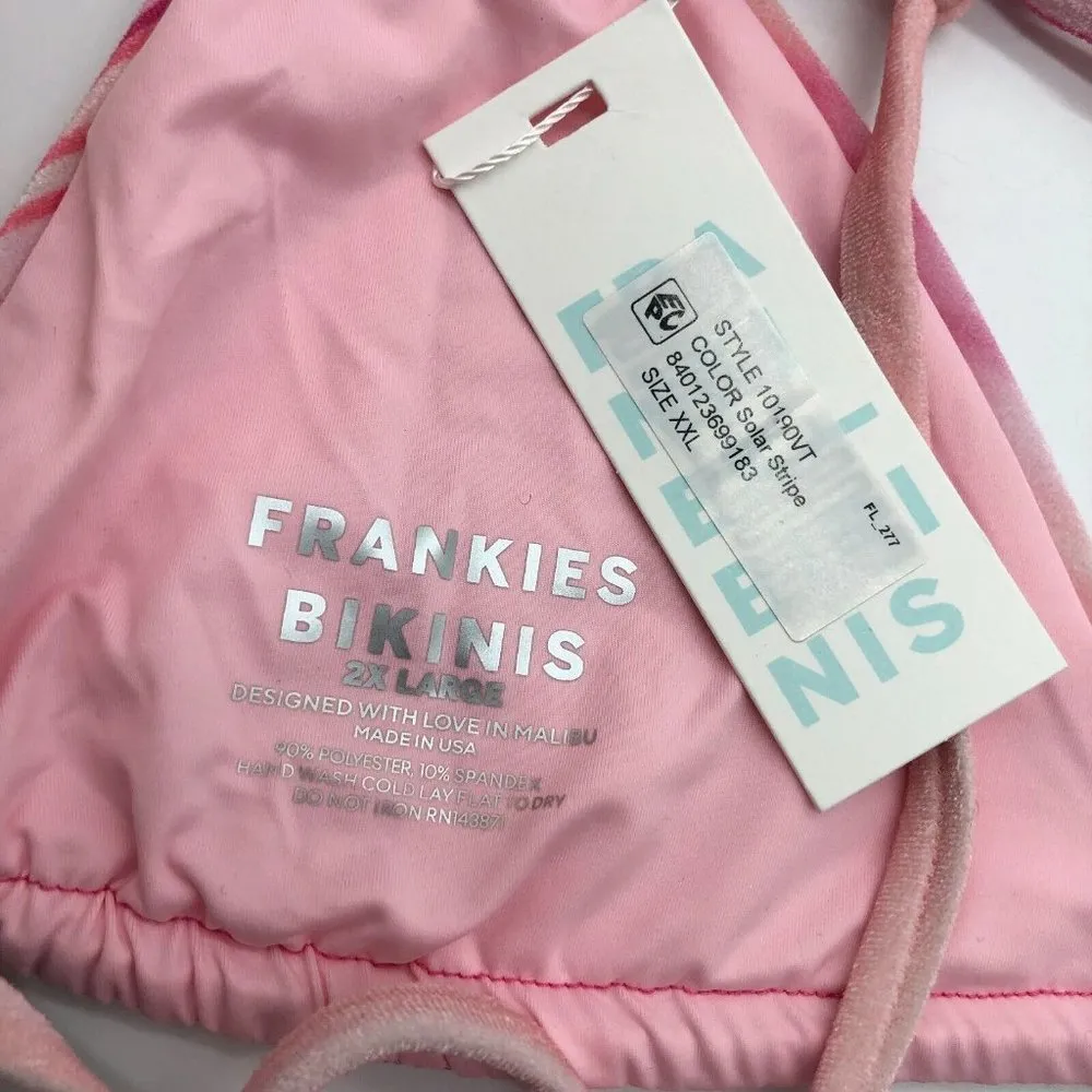 Frankies Bikinis Tia Velvet Bikini Top Halter Tie Back Solar Stripe Pink XXL - Image 6