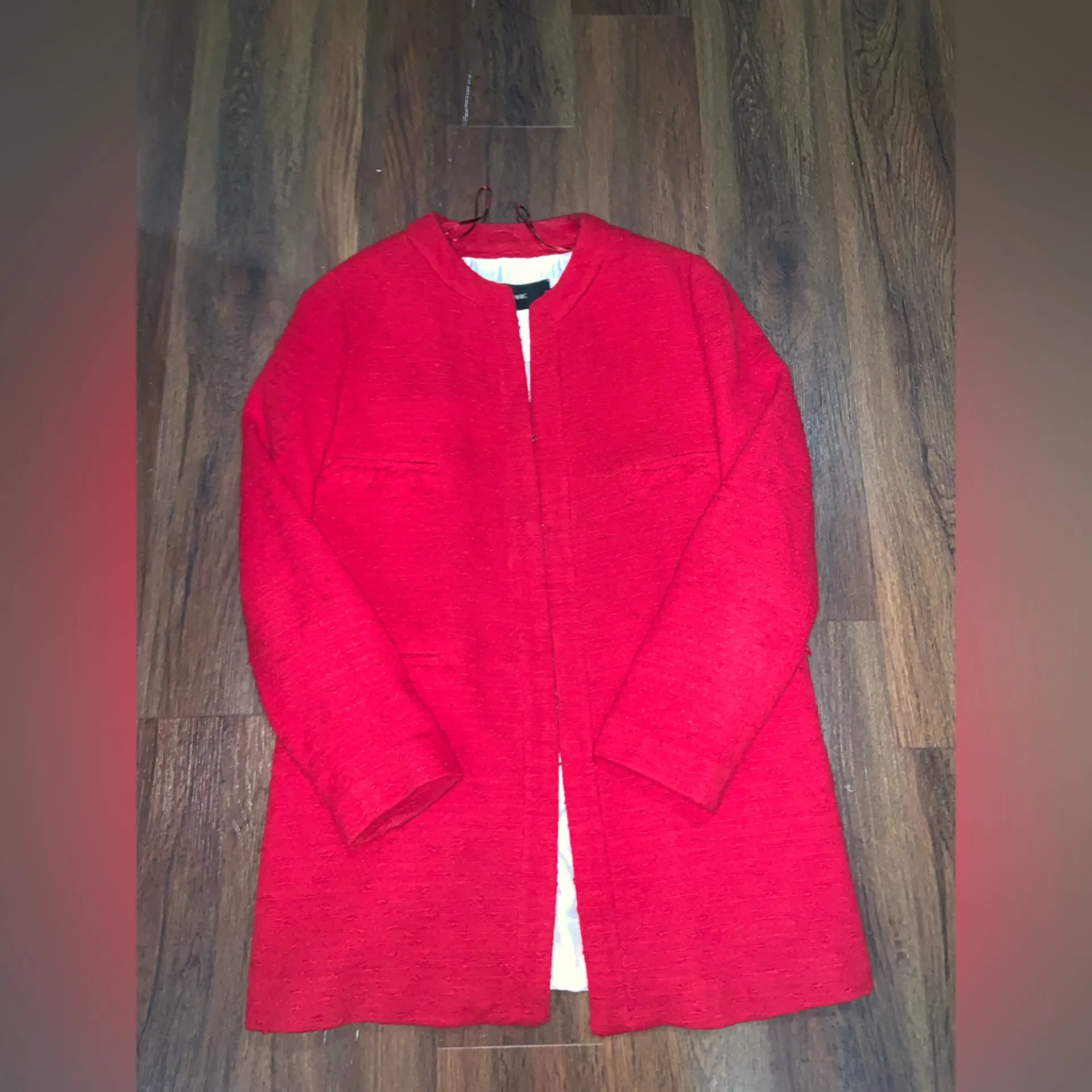 Zara RED TWEED BOUCLE COAT L bloggers fav fall holiday winter classic nwot $120 - Image 8