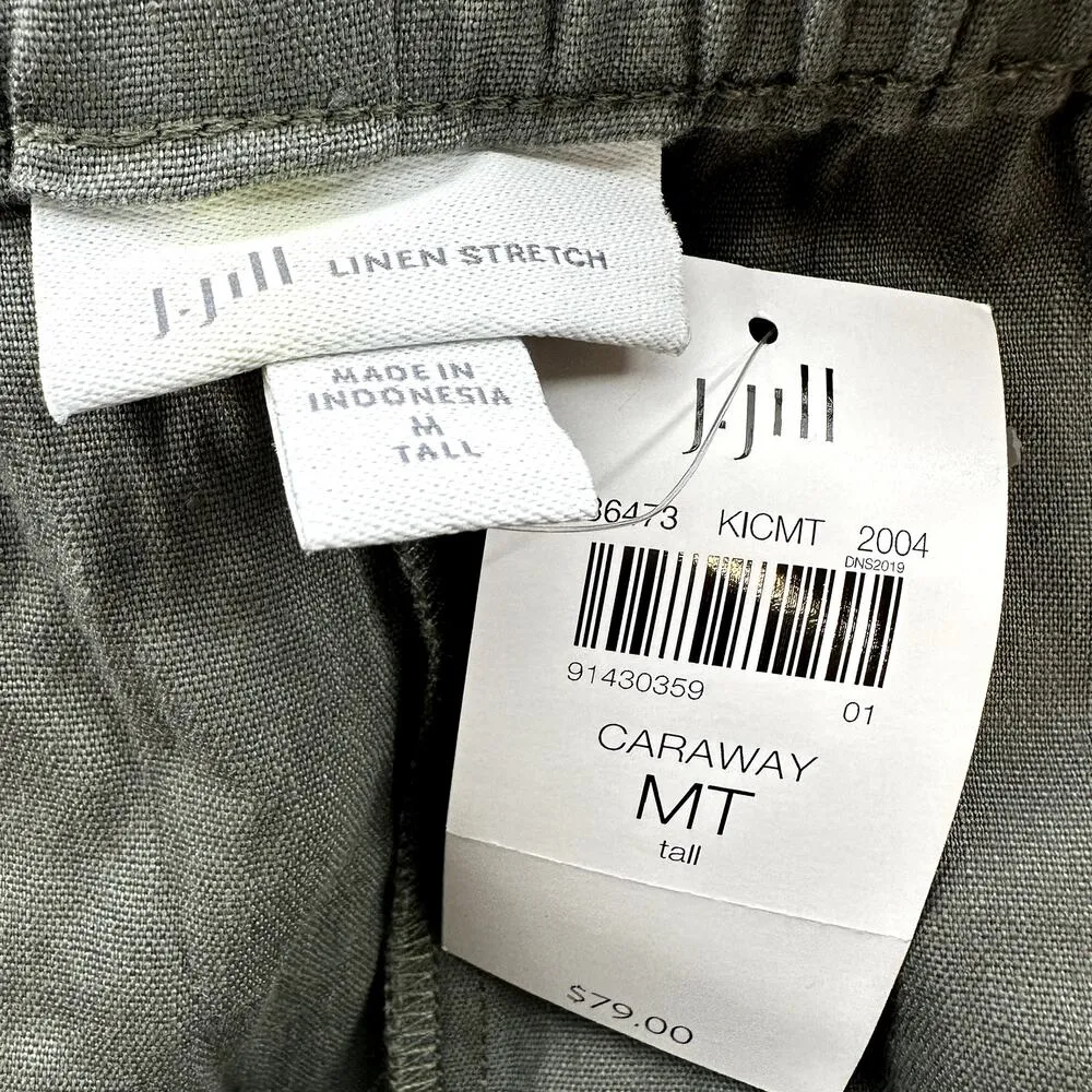 J.Jill Linen Stretch Pants Wide Belted Caraway Olive Green M Tall NWT Size M - Image 2