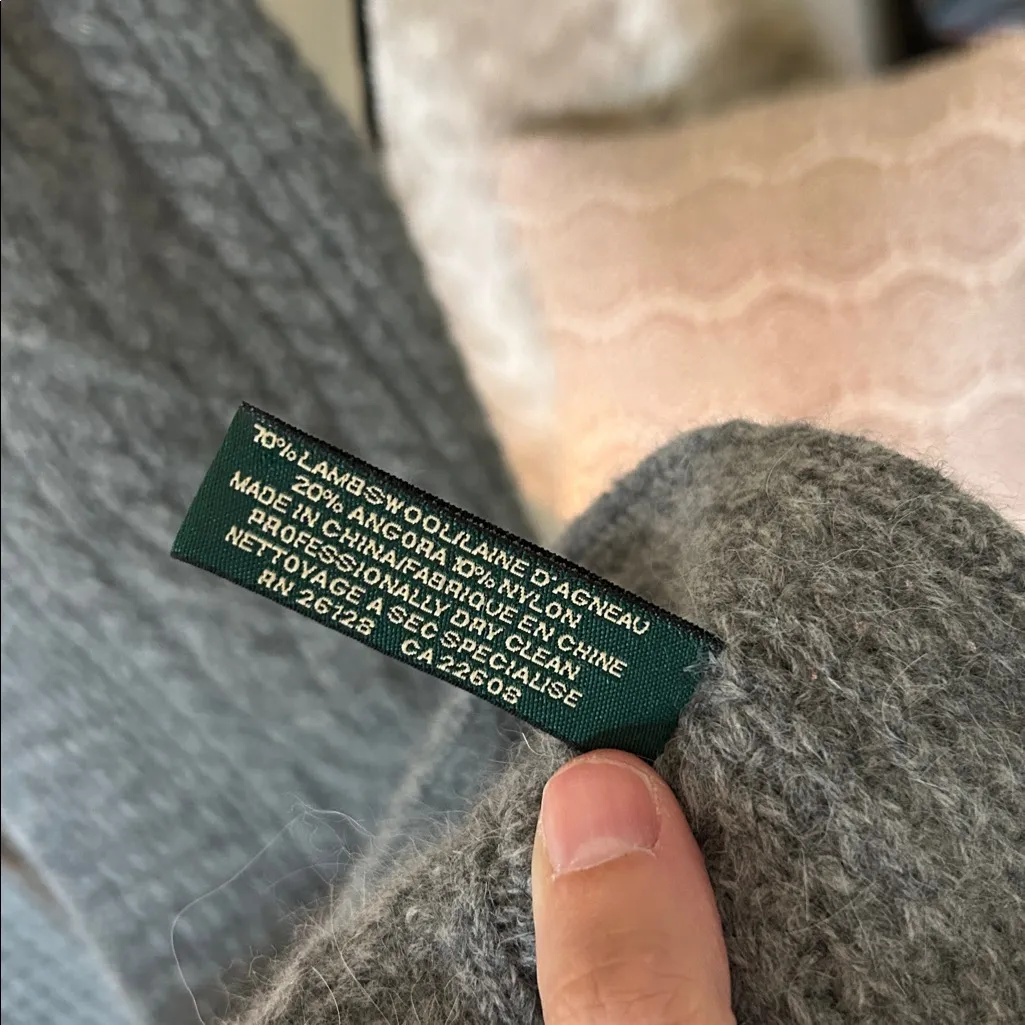 Ralph Lauren Vtg gray lambswool angora cableknit classic scarf OS unisex - Image 5