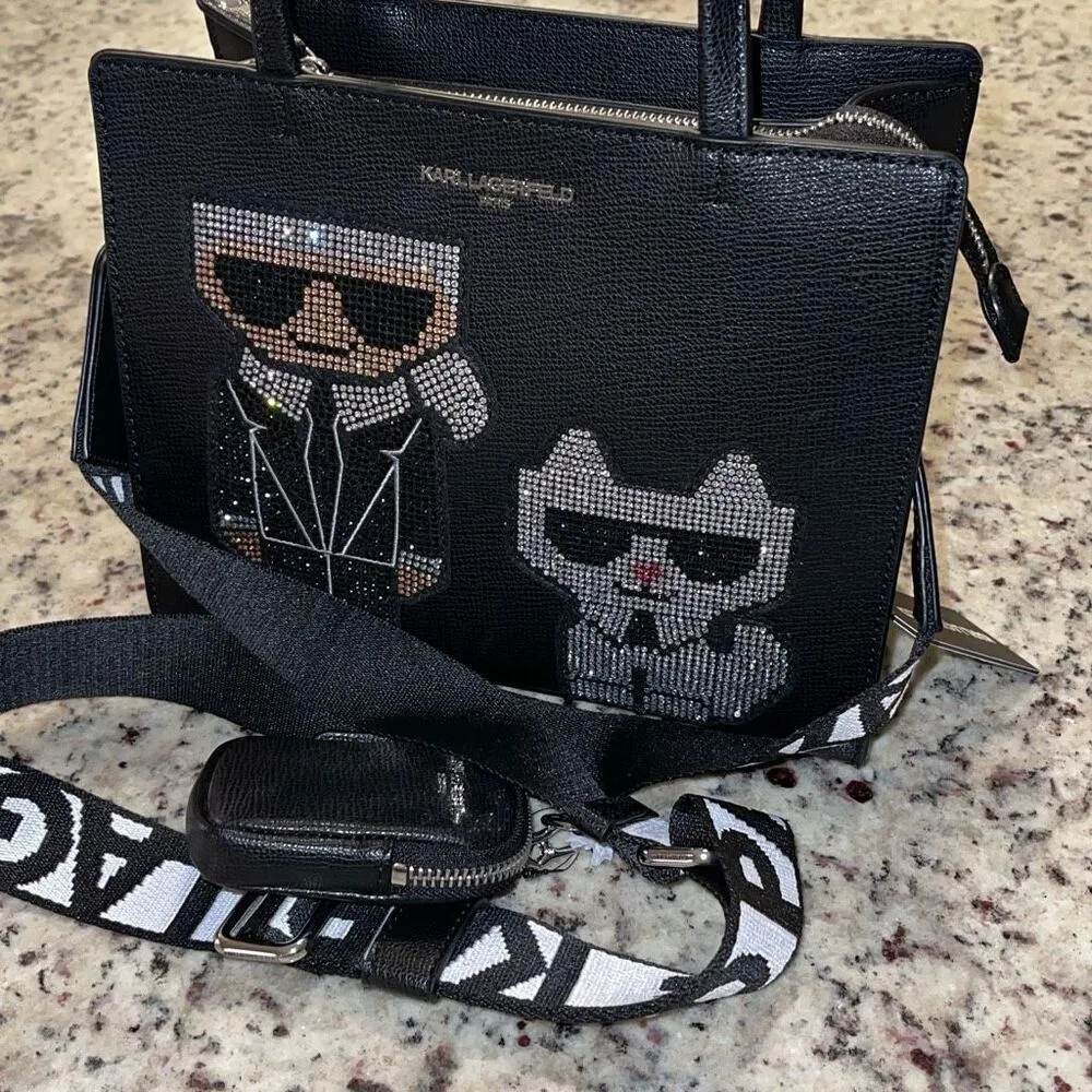 Karl Lagerfeld Womens Maybelle Rhinestone‎ Satchel Crossbody Black Medium NWT - Image 2