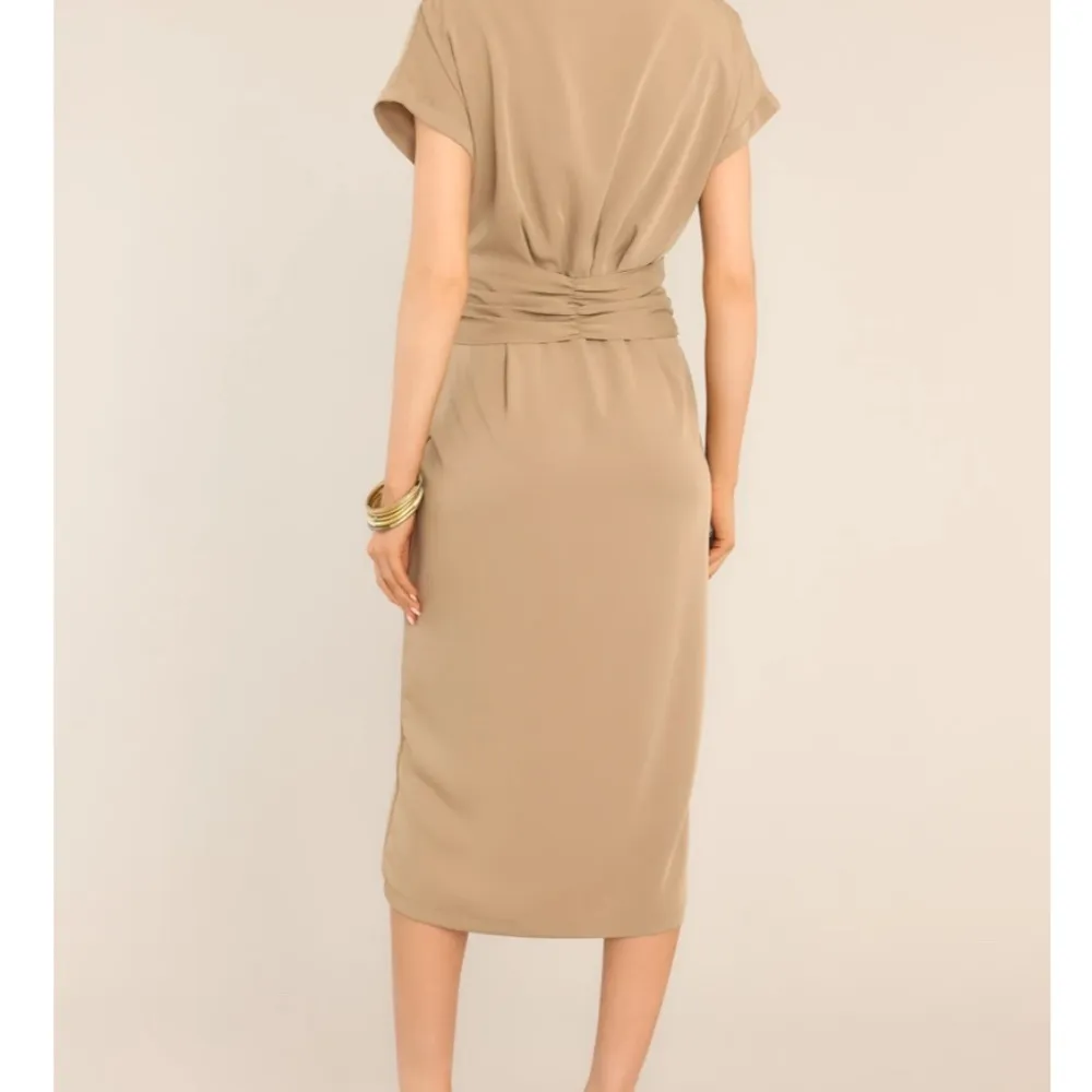 Working Together Tan Button Front Midi Dress - Image 4