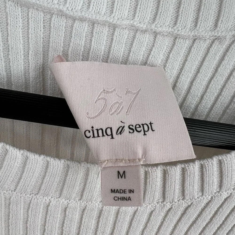 Cinq a Sept White Sweater Medium Short Sleeve Ruffle Detail - Image 5