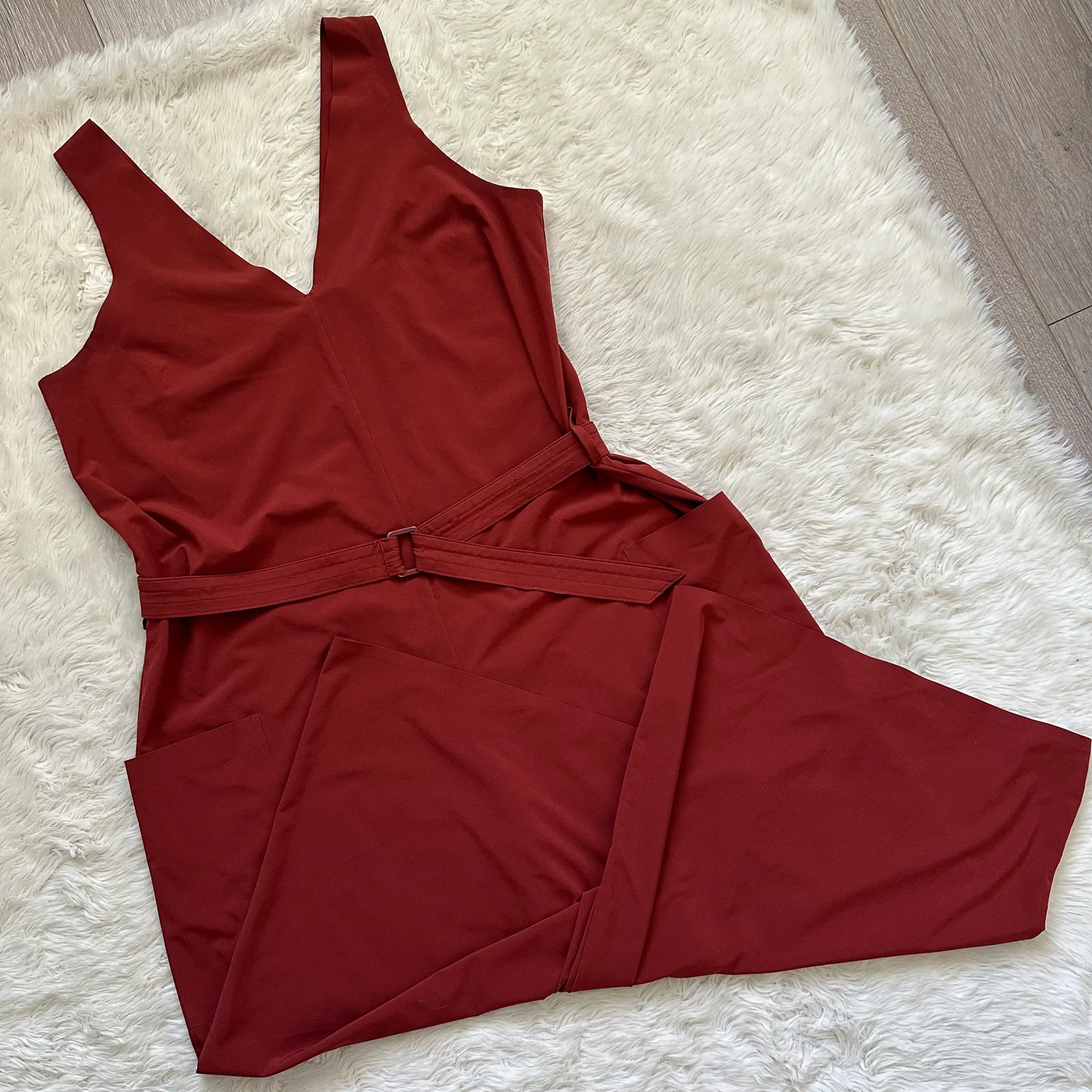 Jumpsuit Sarasota Wide Leg Cropped V-neck Sleeveless Belted Rust M - Image 3