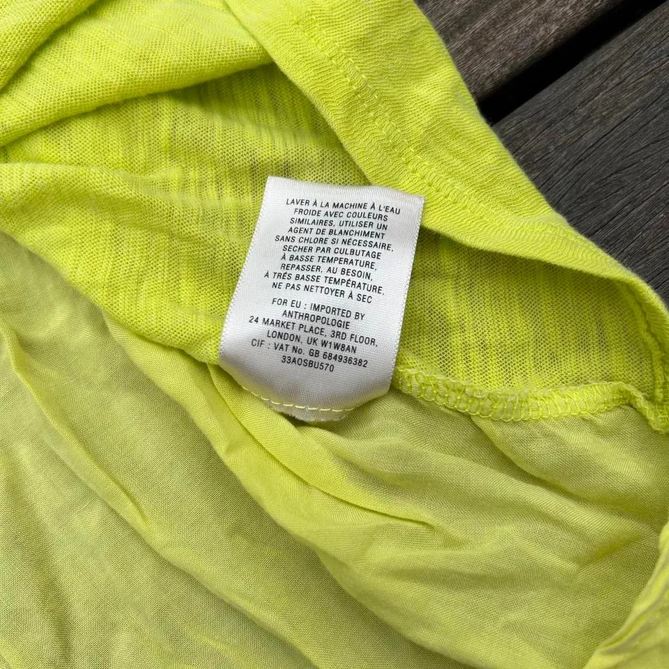 Bright Lime Green/Yellow V-Neck Short Sleeve Anthropologie Shirt w/ Button Neck - Image 6