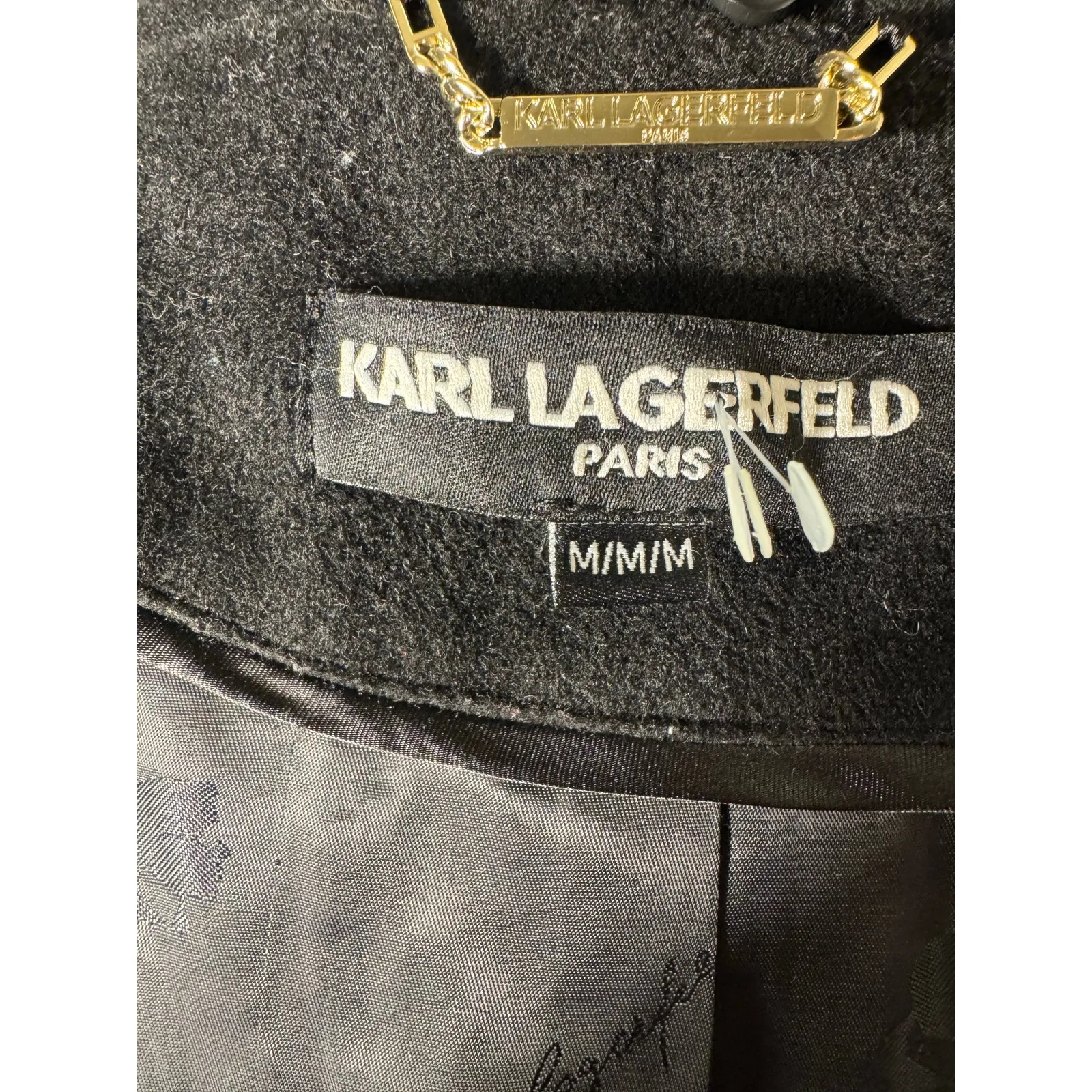 Karl Lagerfeld Paris Asymmetric Zip Faux Fur Collar Black Wool Coat M - Image 9