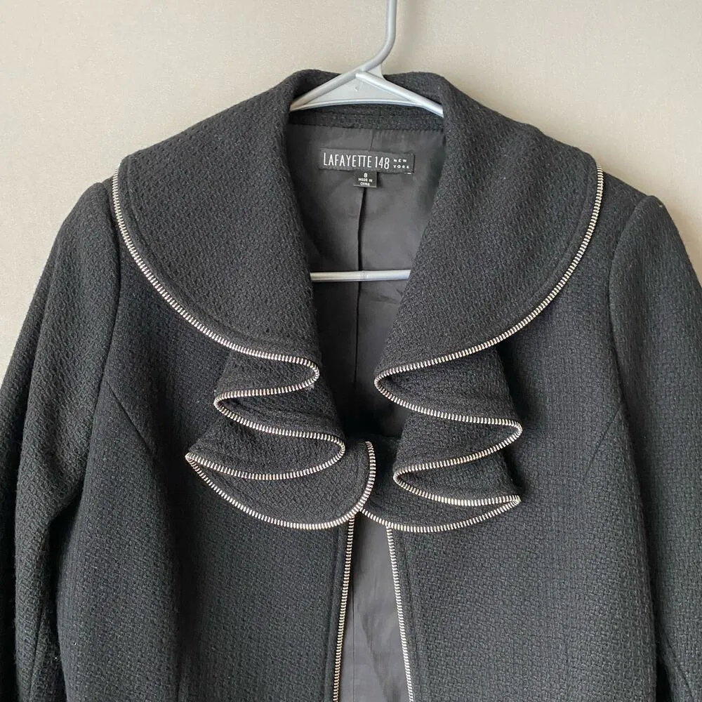 Lafayette 148 sz 8 black wool ruffle‎ mod coat - Image 8