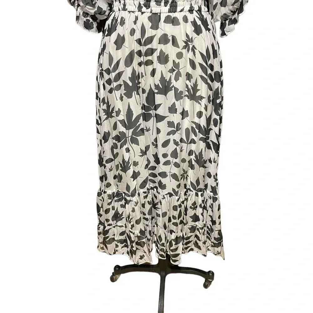 Carolina K for Free People Alexa Maxi Dress White Black Leaves Size Small‎ - Image 5