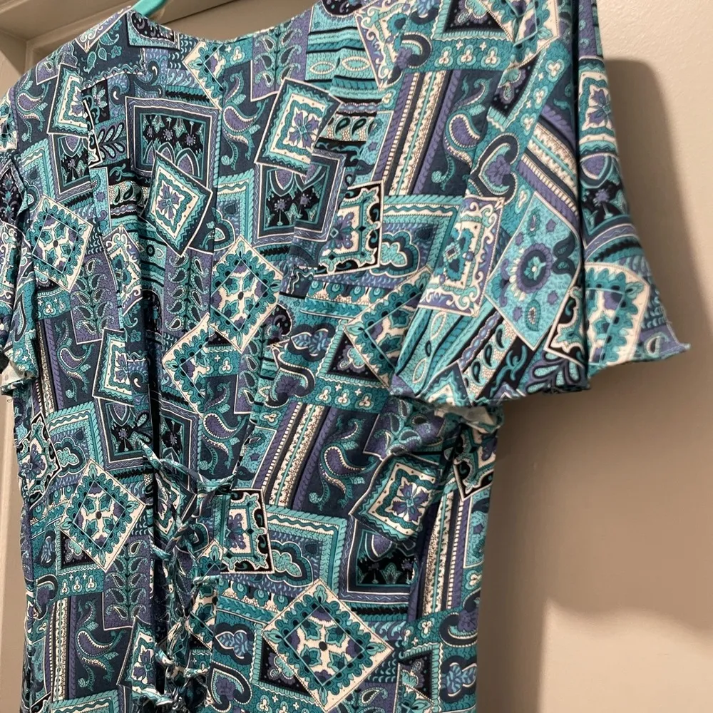 VTG 80s 90s Caroline Wells Collection Blue & Purple Paisley Button-Down Romper - Image 12