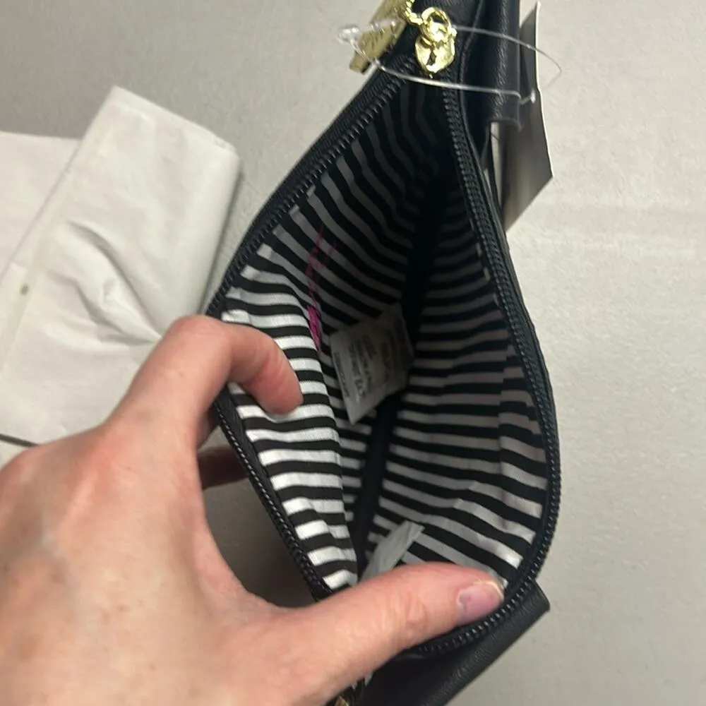 Luv Betsey Johnson Black Wristlet Coin Purse White Puppy Dog Face Ears NWT - Image 5