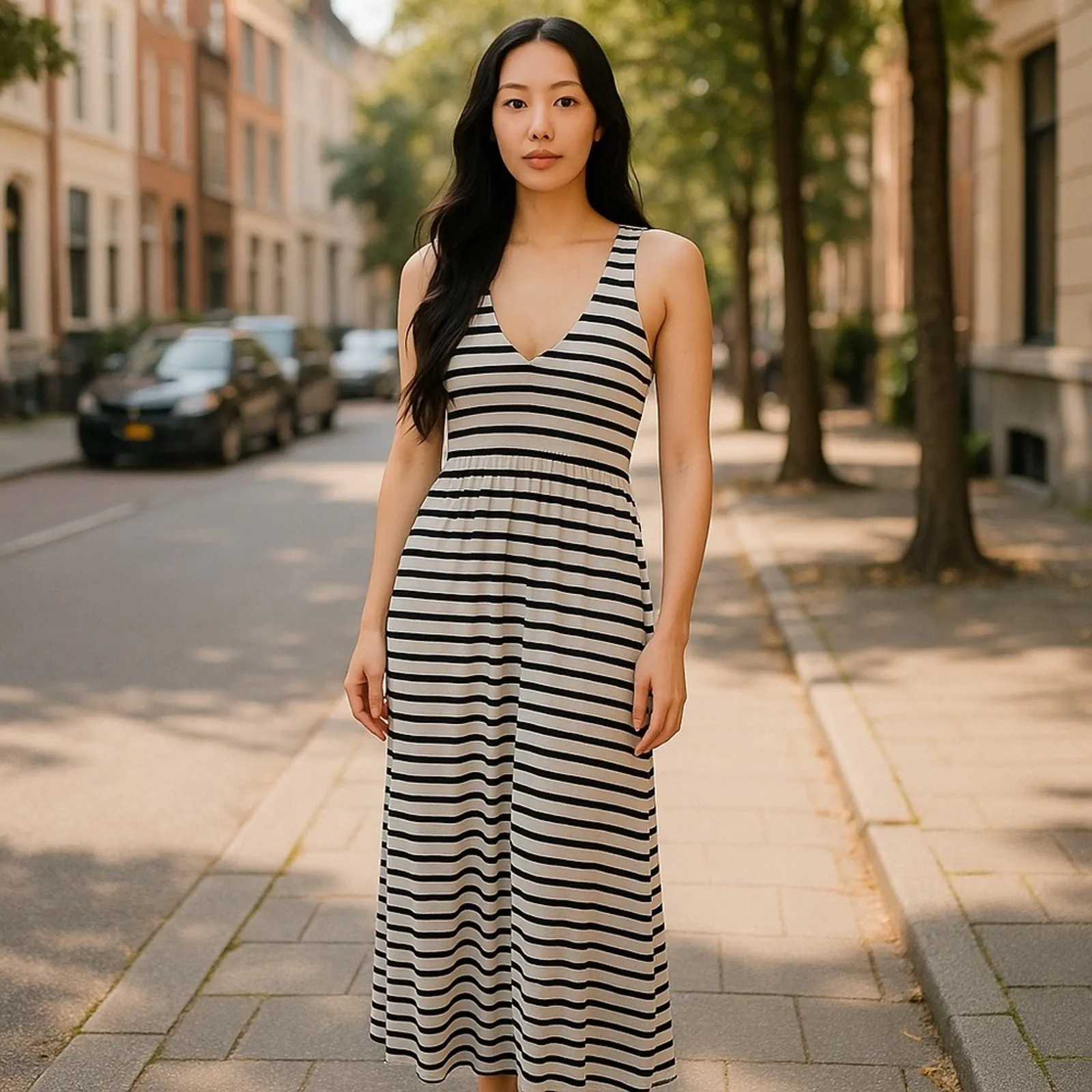 Chelsea & Theodore Black White Striped Maxi Dress Small NWT Summer Sundress - Image 12