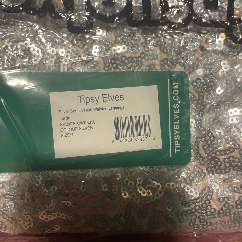 Tipsy Elves Sequin Women’s Silver Large Leggings NWT - Image 3